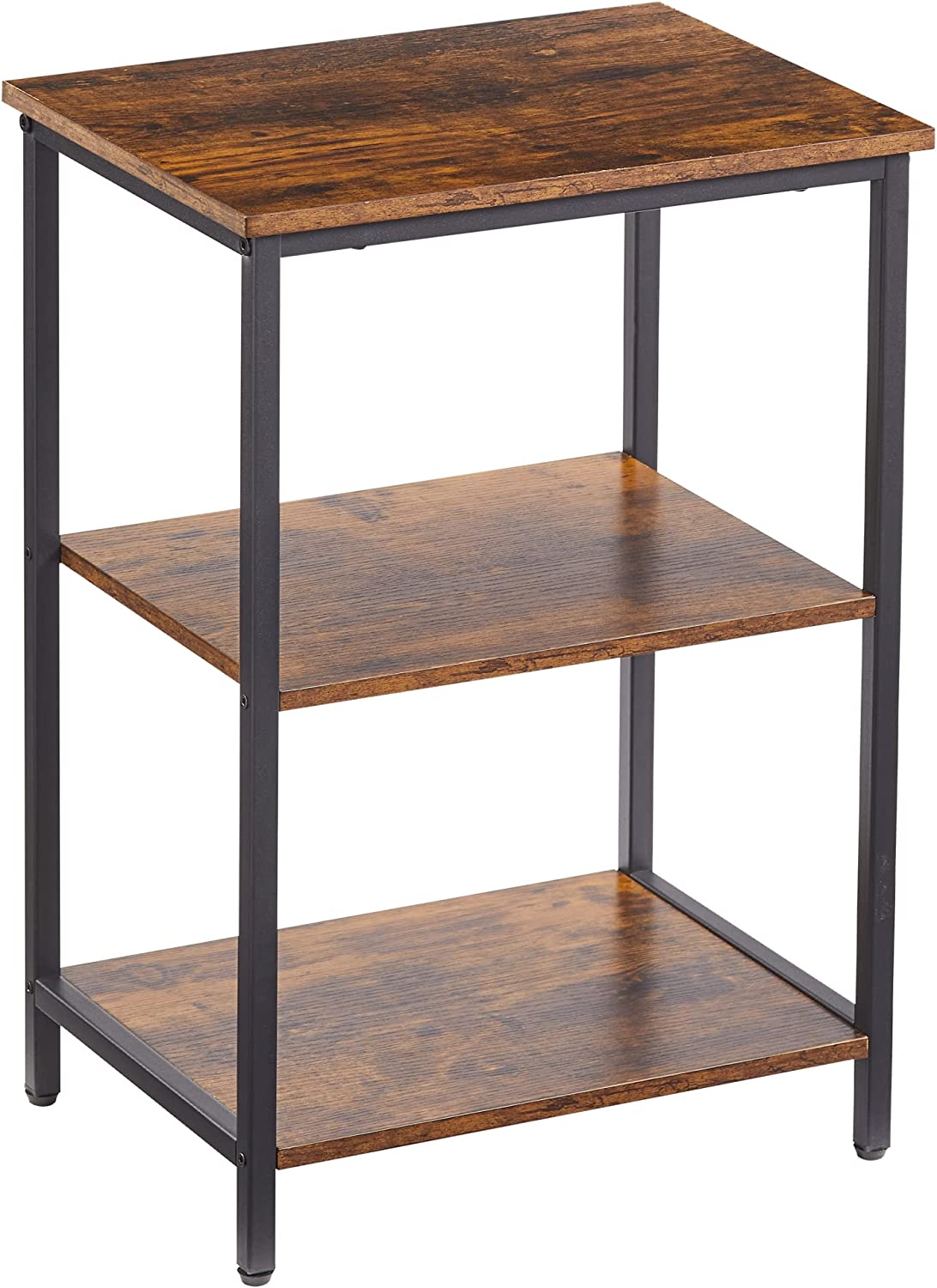 VECELO End Side Table with Storage Shelves Industrial Night Stand, 3-Tier Slim Nightstand for Living Room, Bedroom
