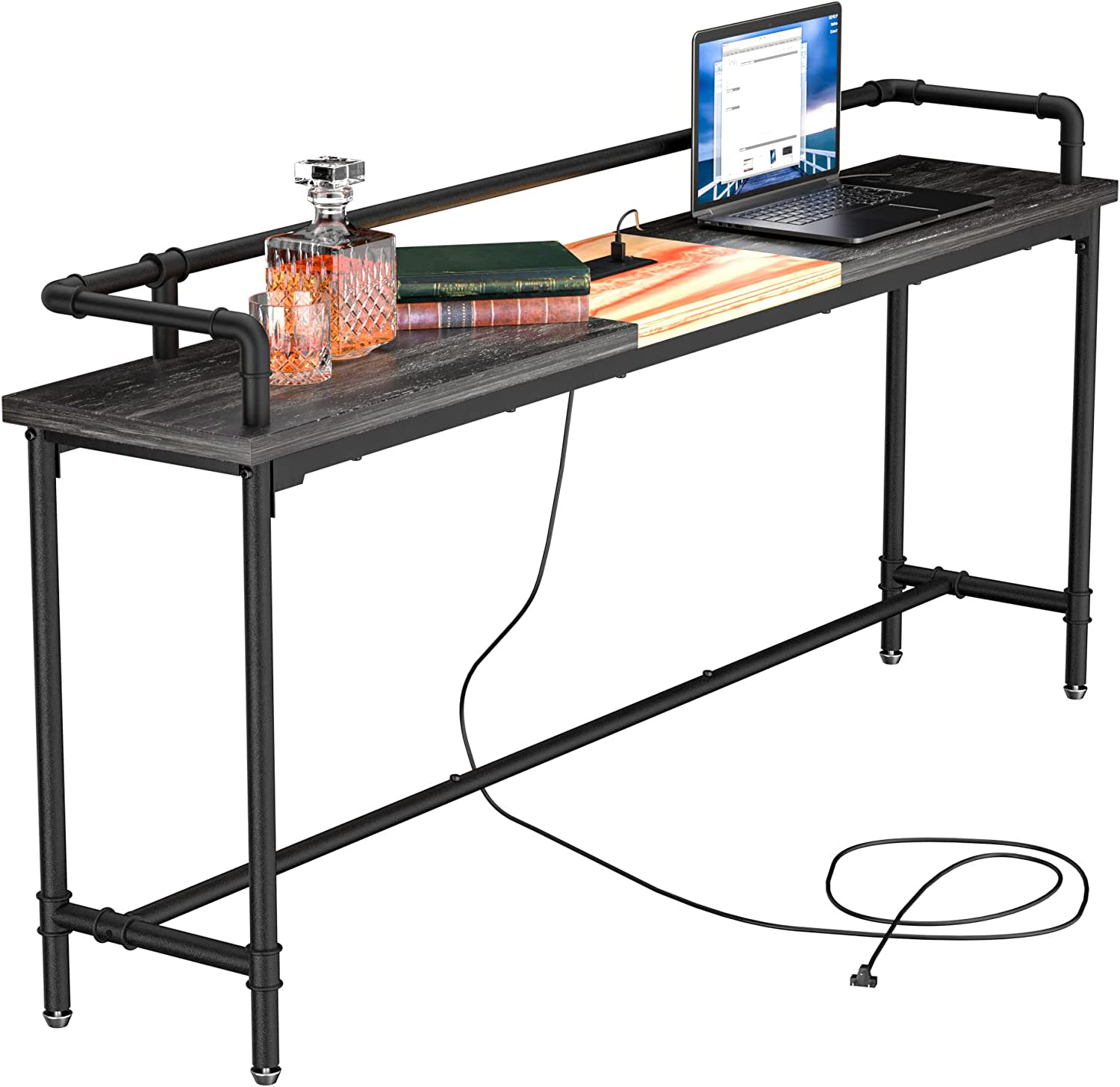 VECELO Extra Long Console/Sofa Table with Charging Station&Power Outle - VECELO