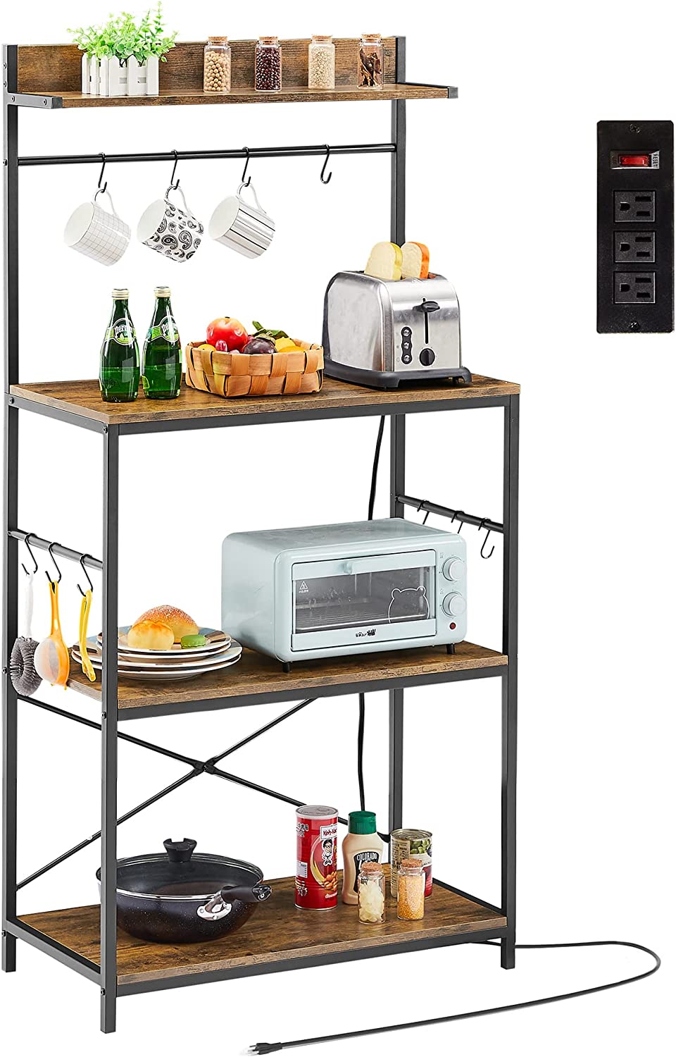 VECELO Bakers Rack with Power Outlets Floor Standing Coffee Bar - VECELO