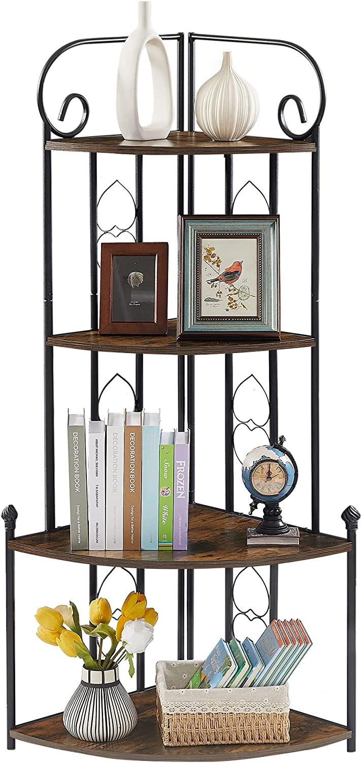 VECELO 4-Tier Ladder Corner Storage Shelf with Metal Frame, Multipurpose Bookshelf Bookcase - VECELO