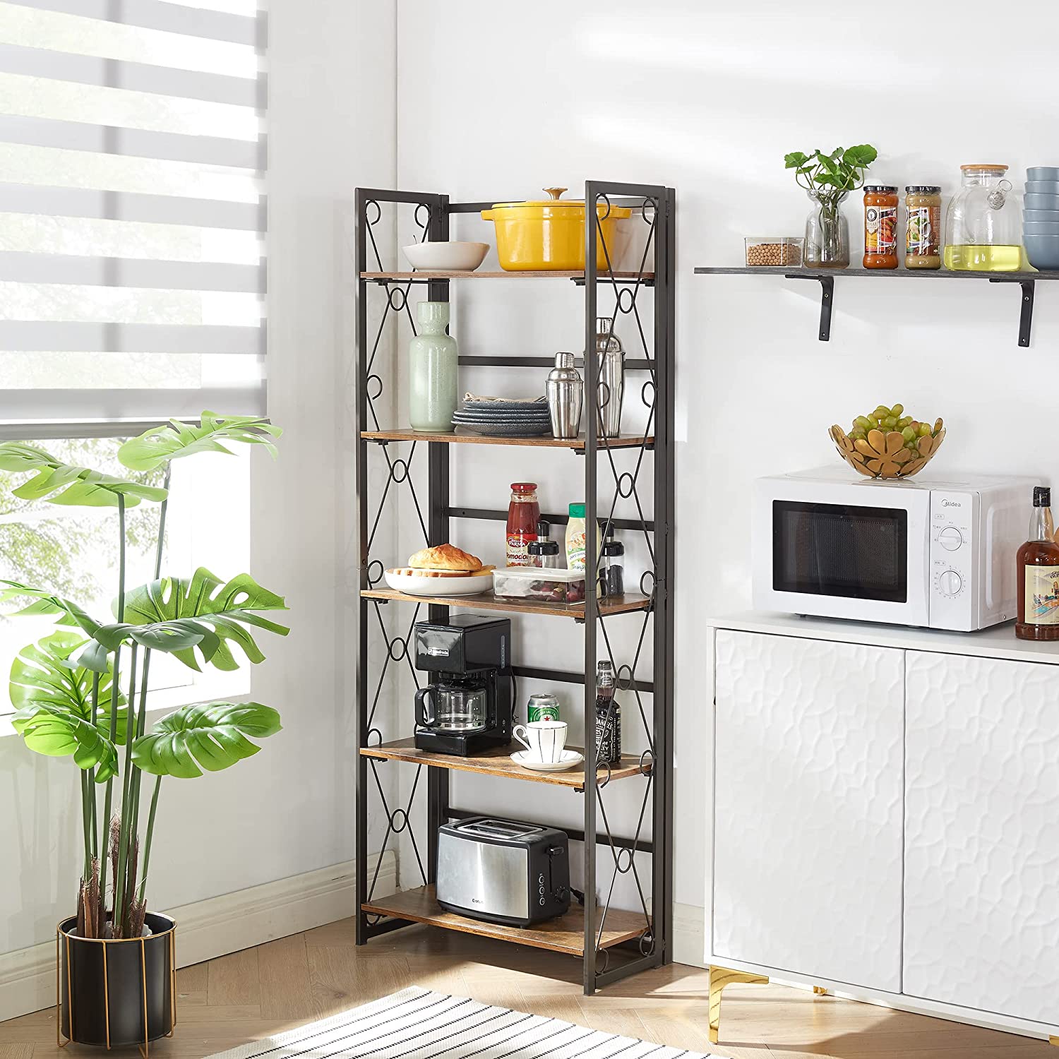 VECELO Bookshelf No Assembly, 5 Shelf Folding Bookcase, Book Shelves Organizer - VECELO