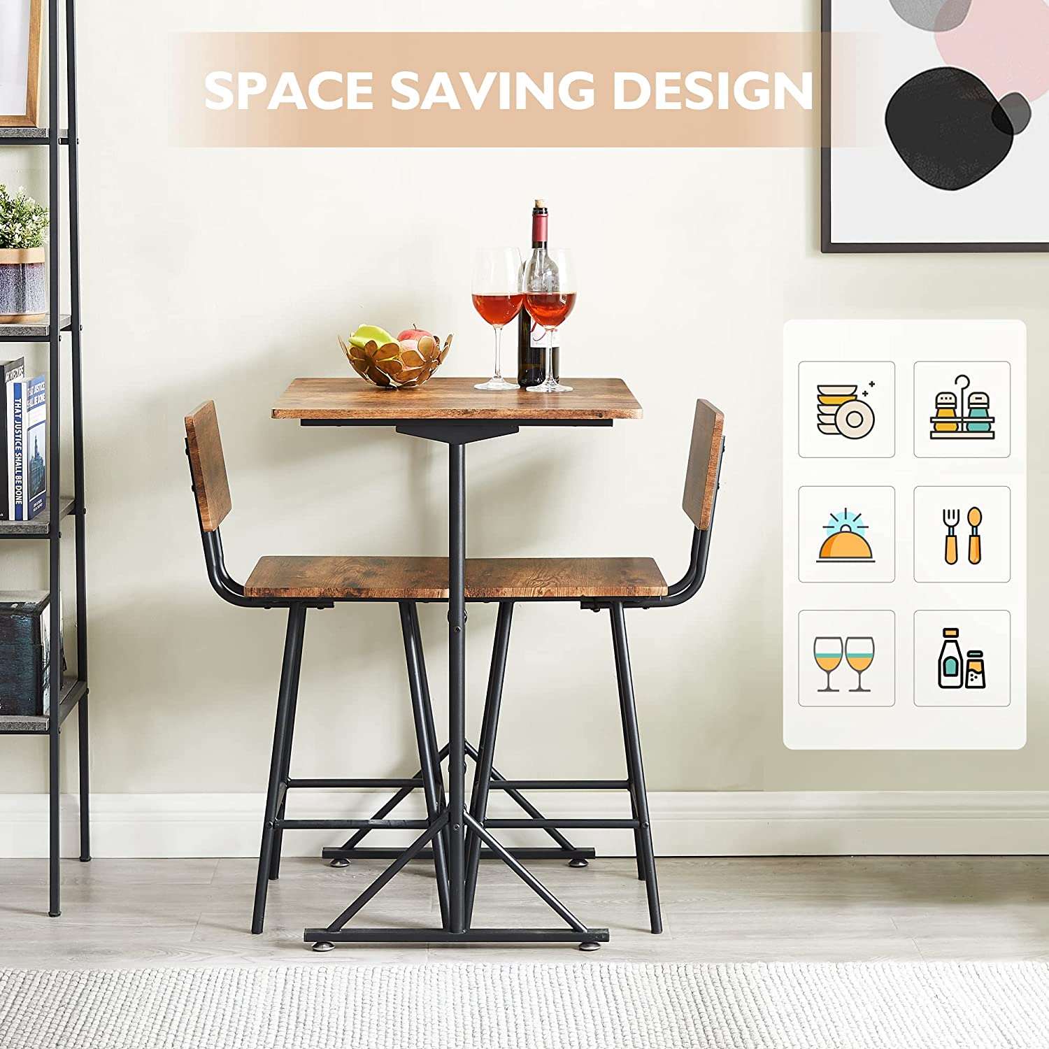 VECELO 3 Piece Bar Table Set, Wood Rectangle Counter Height Dinette with 2 Bistro Stools for Kitchen Breakfast Nook