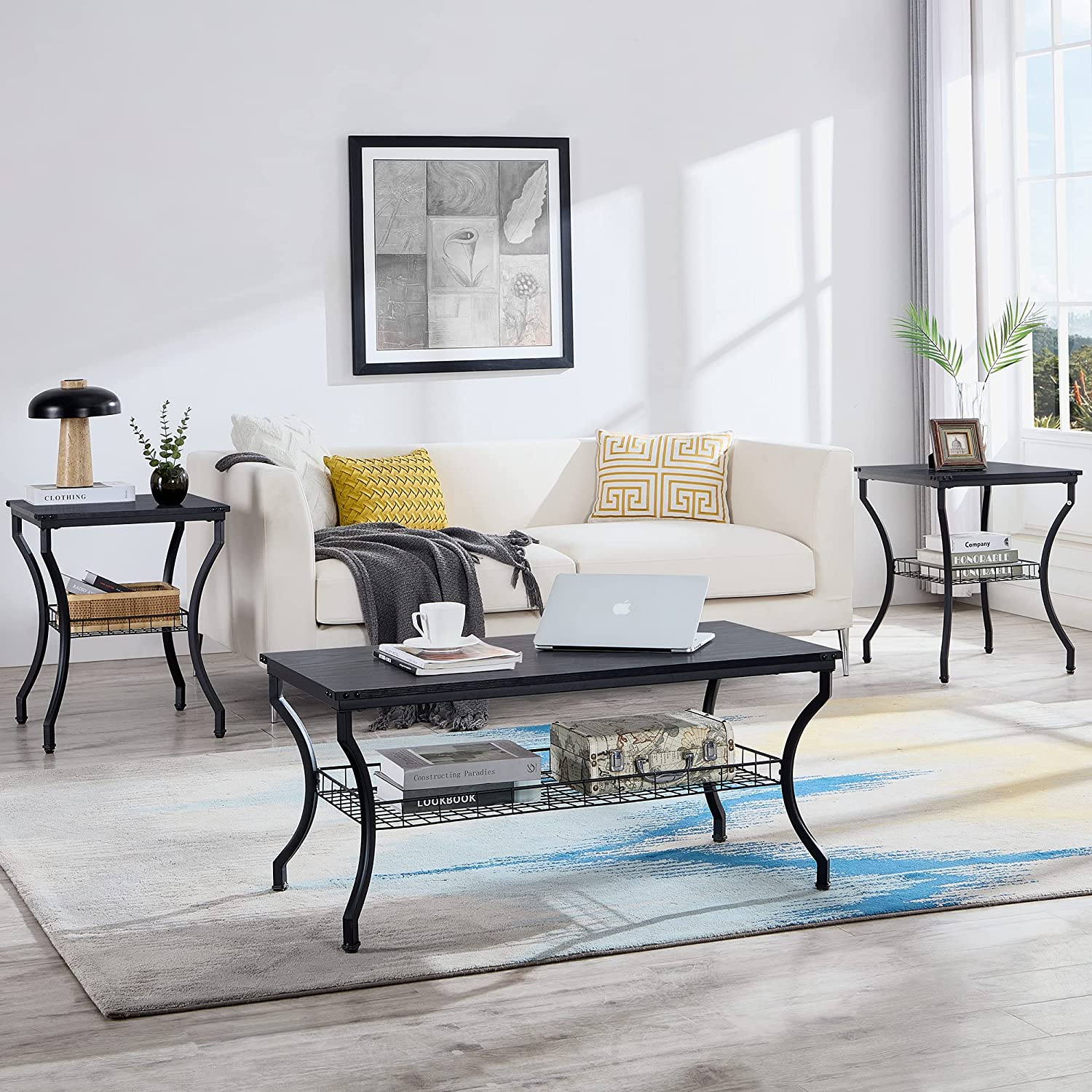 VECELO 3 Pieces Living Room Sets Coffee and End Tables - VECELO