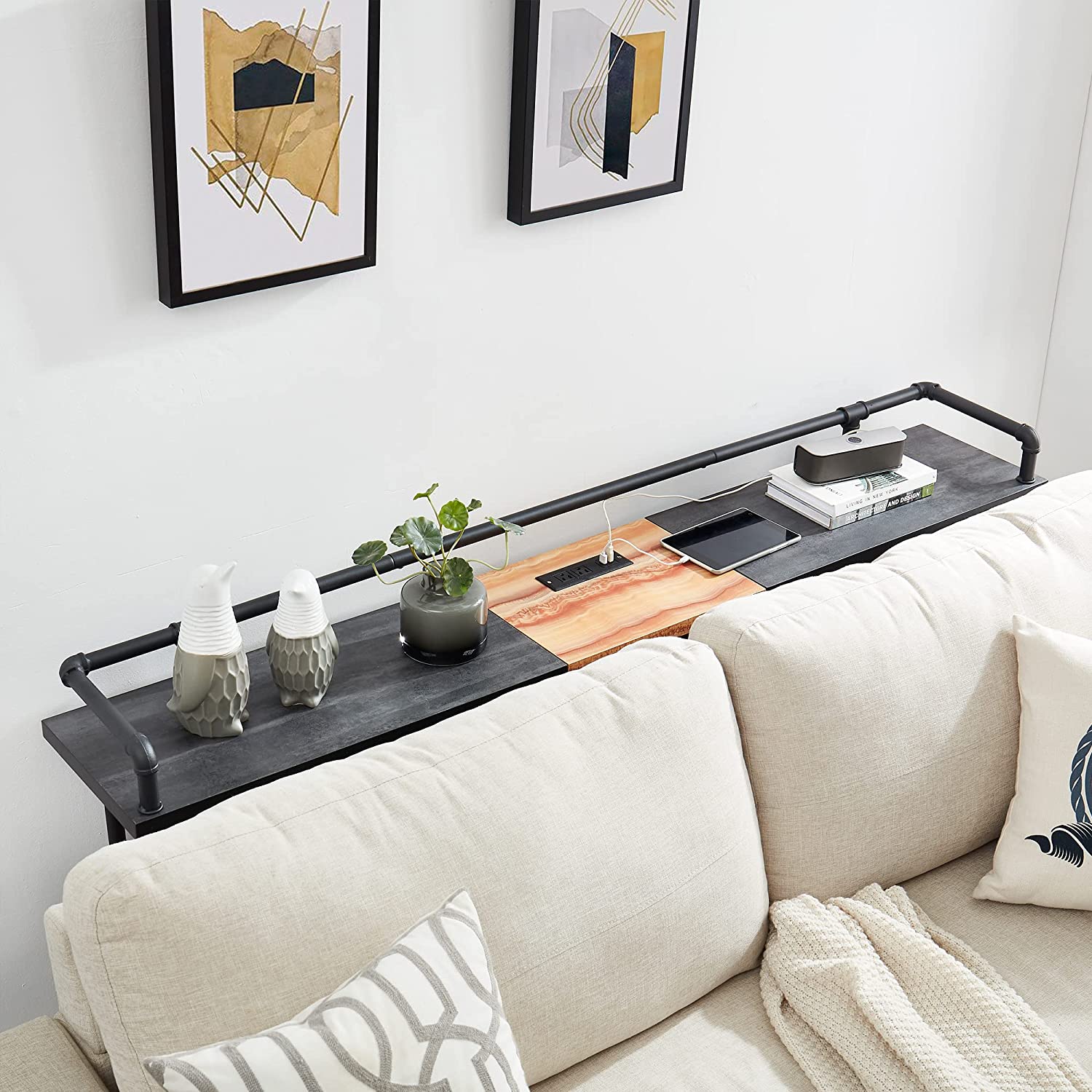 VECELO Extra Long Console/Sofa Table with Charging Station&Power Outle - VECELO