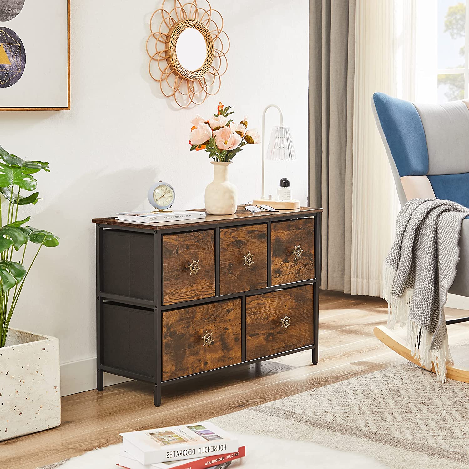 Dresser for Bedroom with 5 Fabric Drawers