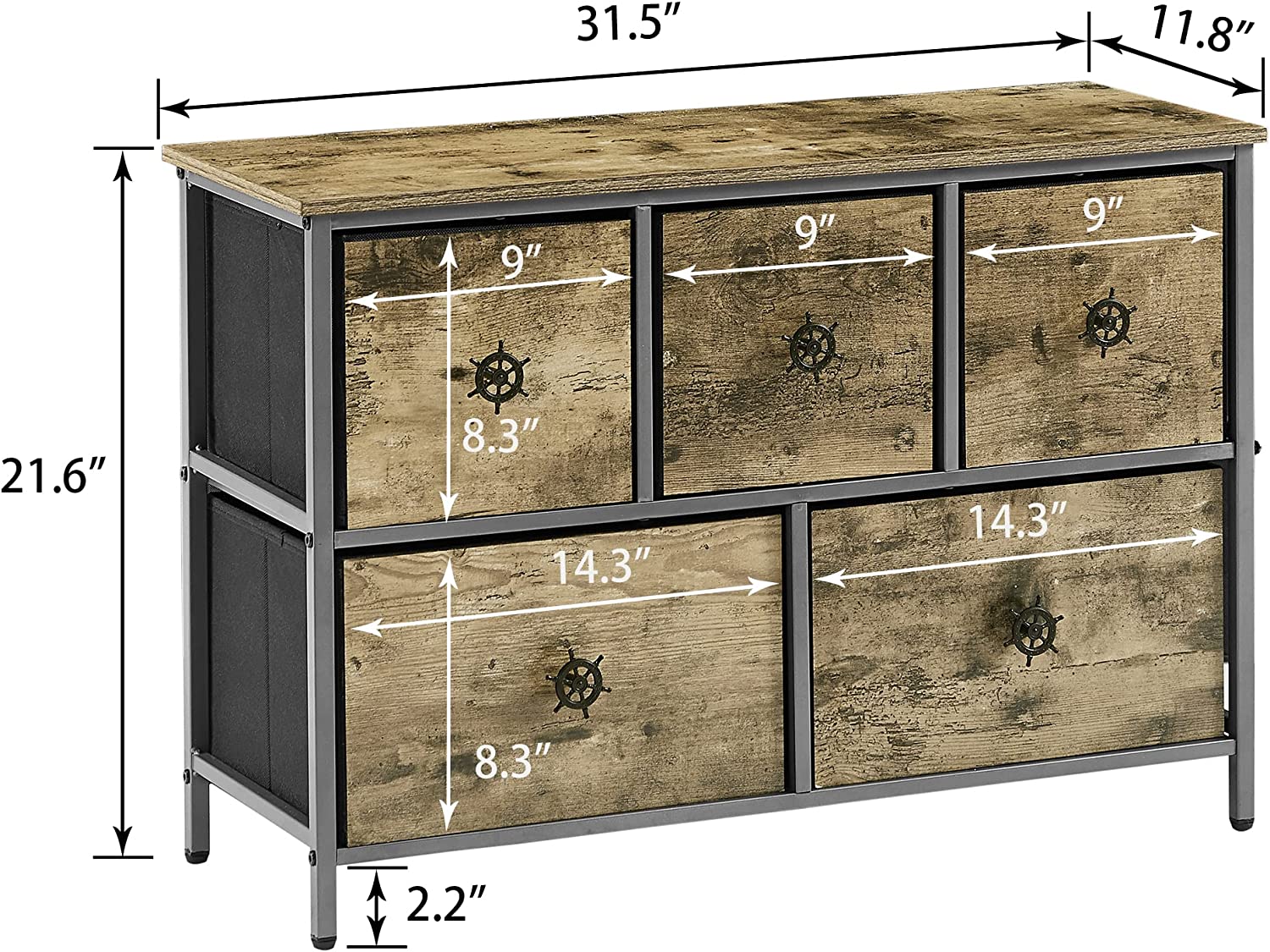 Dresser for Bedroom with 5 Fabric Drawers