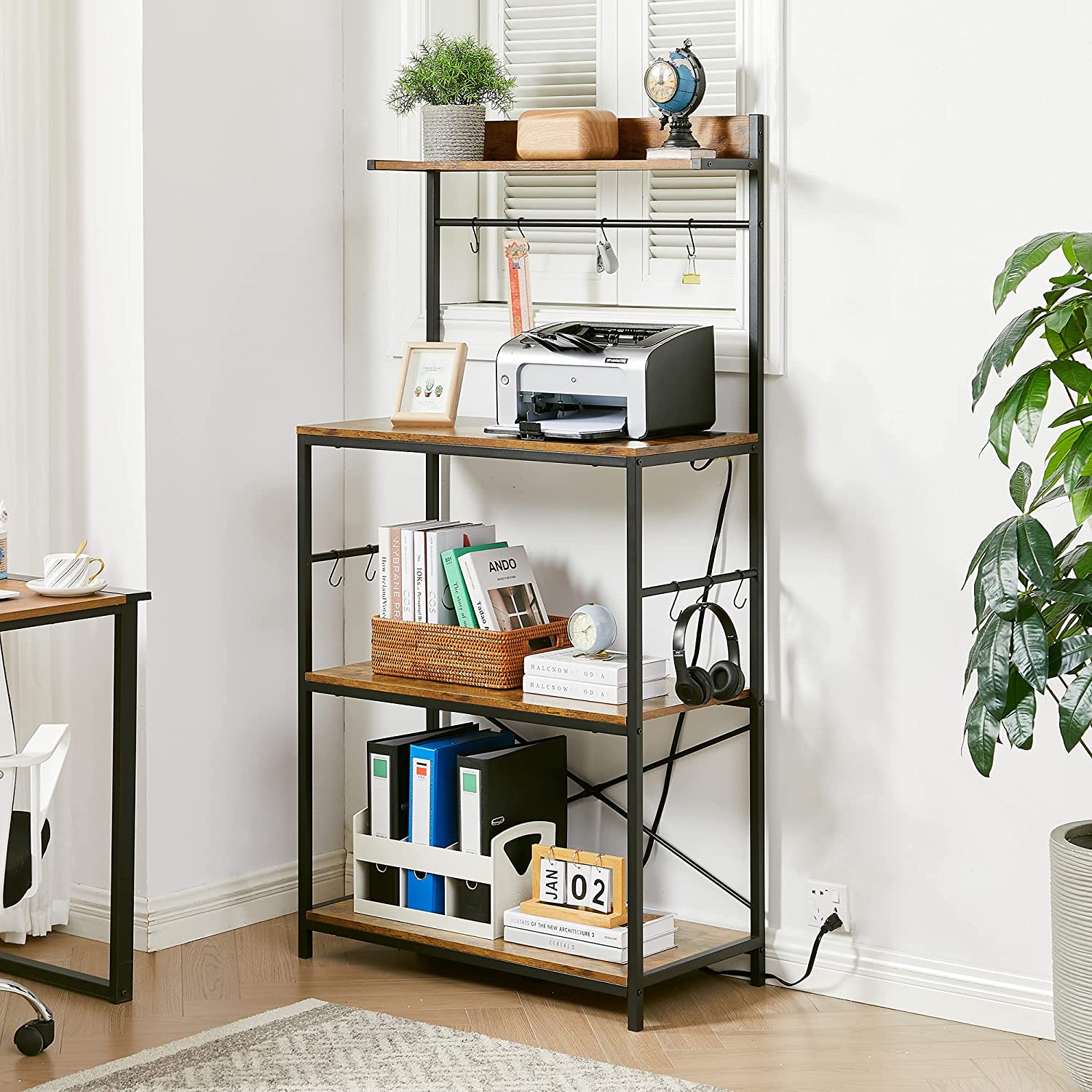 VECELO Bakers Rack with Power Outlets Floor Standing Coffee Bar - VECELO