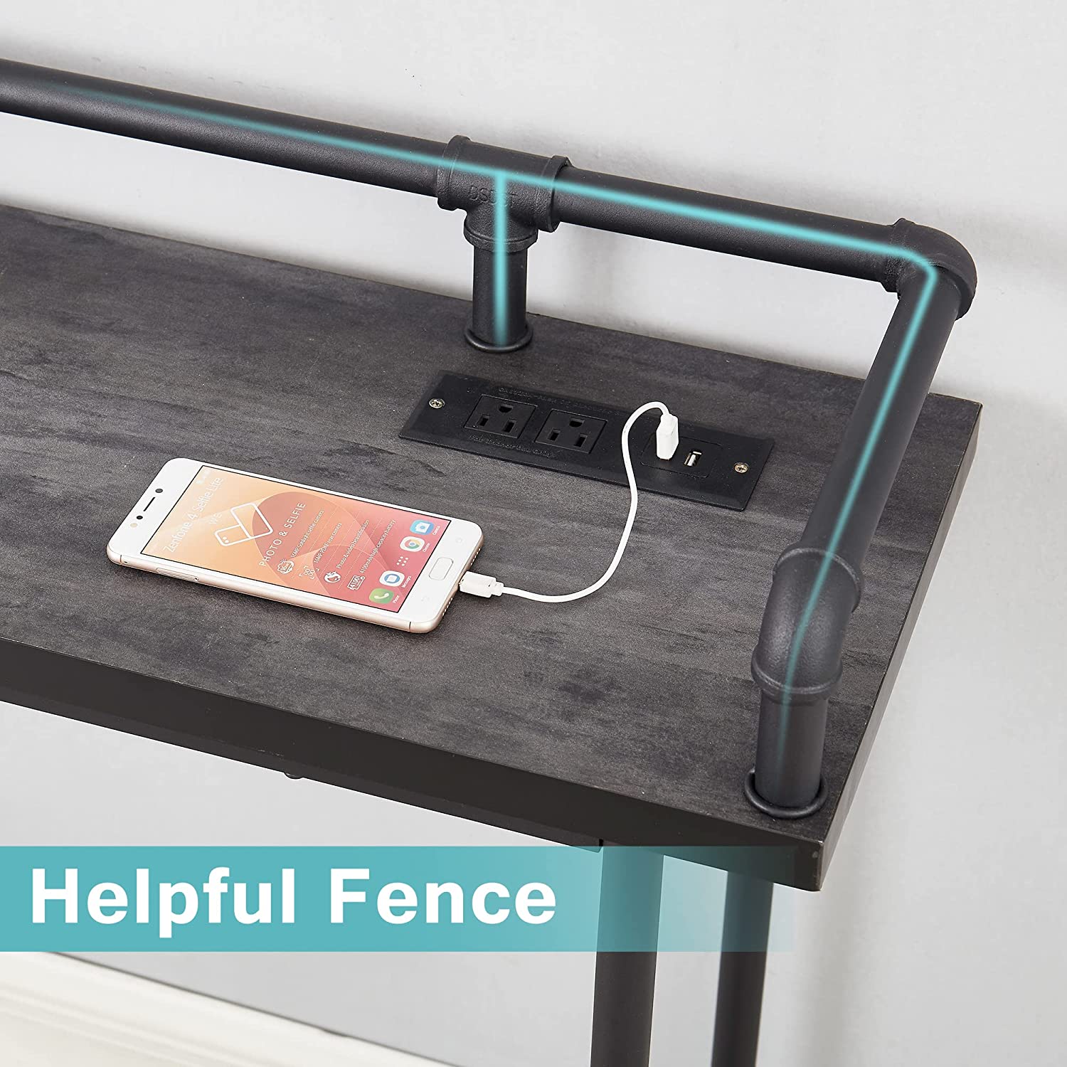 VECELO Extra Long Console/Sofa Table with Charging Station&Power Outle - VECELO