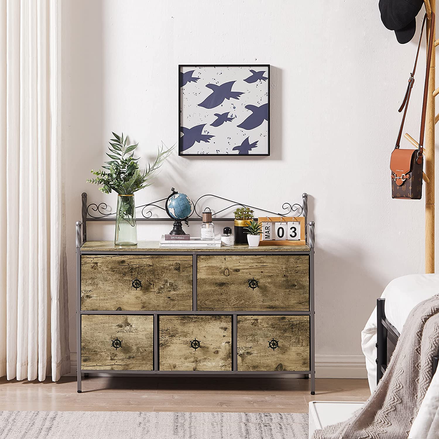 VECELO Dresser for Bedroom with 5 Drawers, Storage Organizer Unit with Shelf for Closet, Living Room