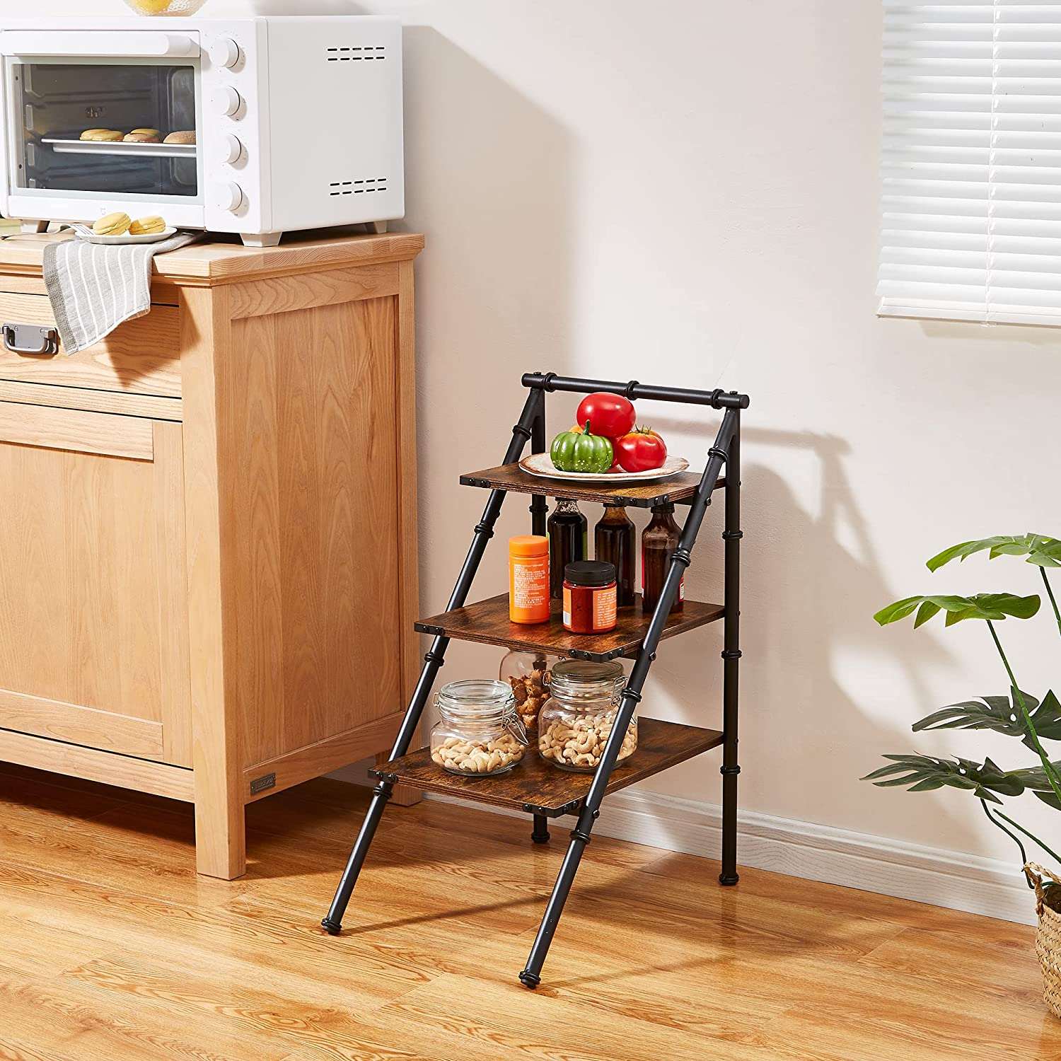 VECELO 3-Tier Ladder Shelf 26" Storage Rack with Open Wood Shelving Unit - VECELO