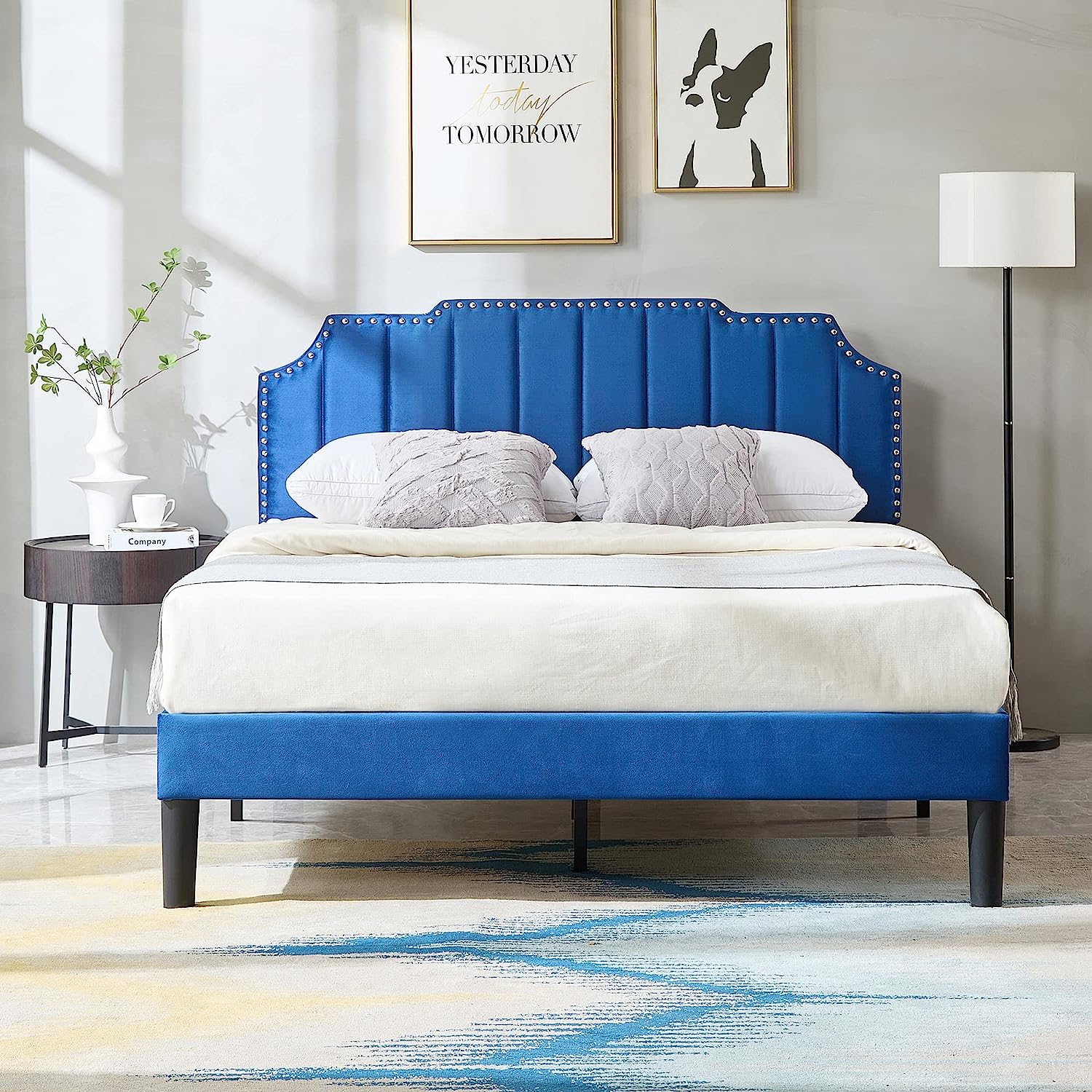 Upholstered Platform Bed Frame with Tufted Adjustable Headboard