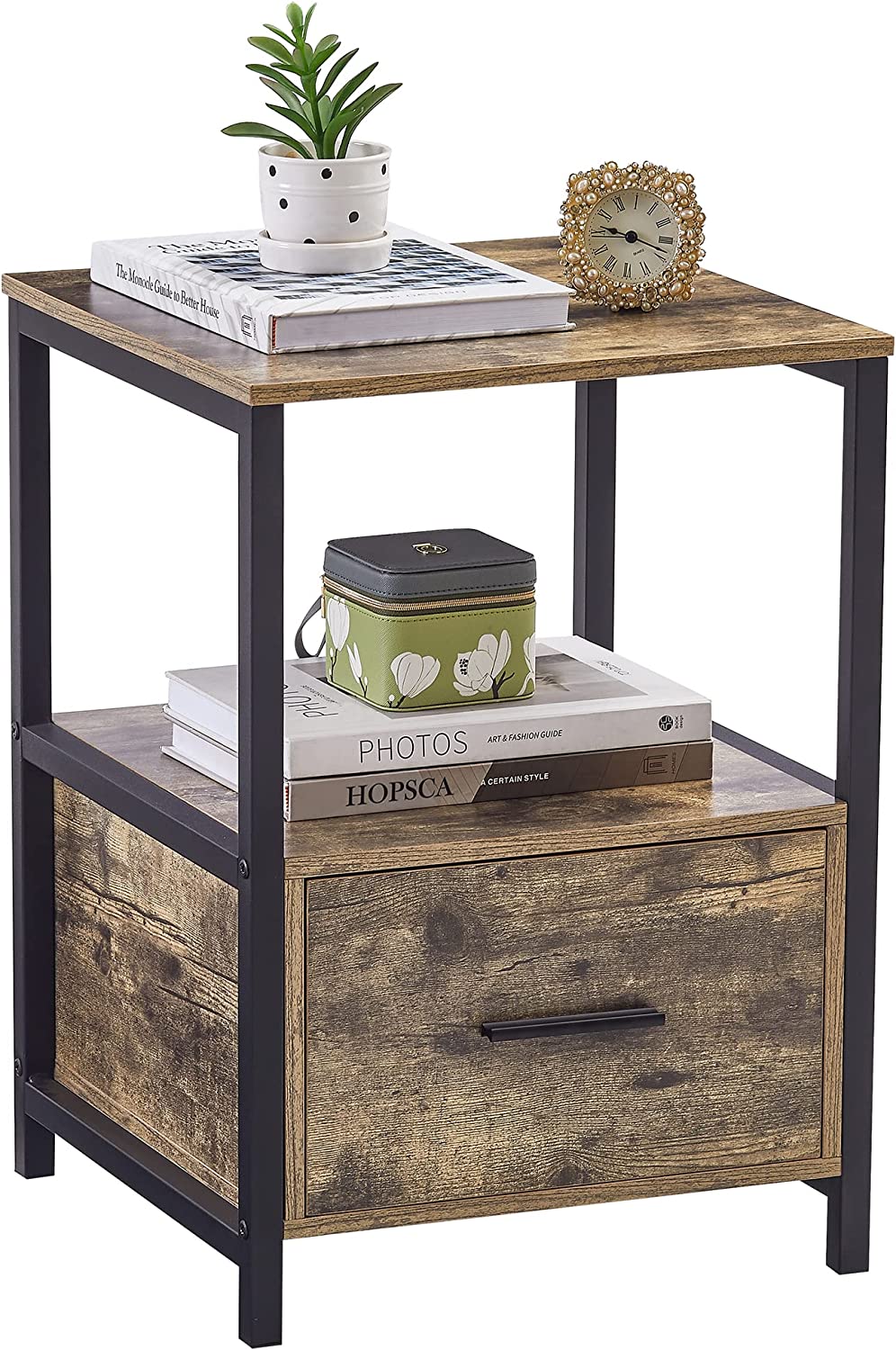 VECELO Nightstand Modern Square End Side Table, 1 Pack/2 Packs