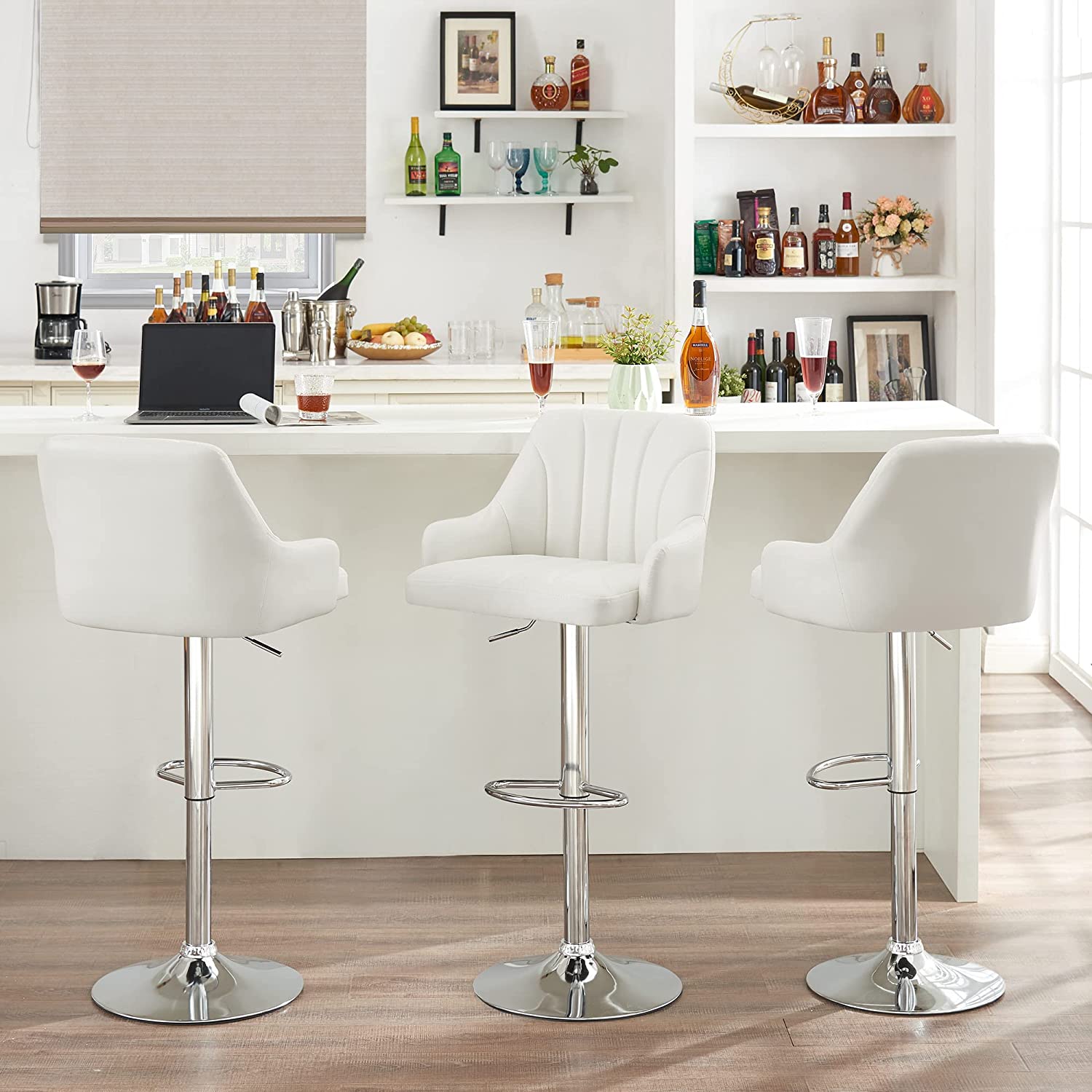 VECELO Adjustable Counter Height Bar Stools with Back and Arm Stools Set of 2 - VECELO