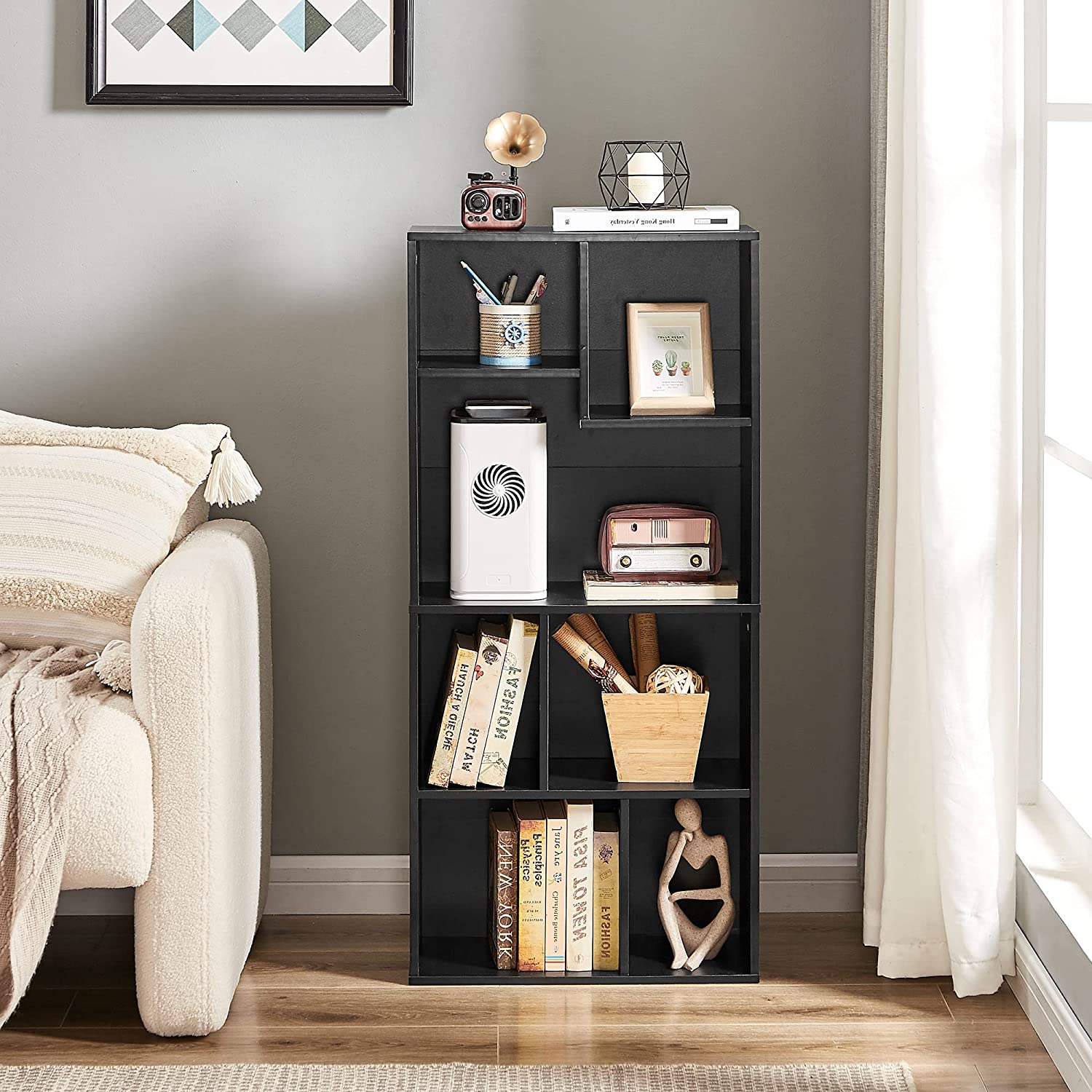 VECELO 42 Inch High Bookcase, 4-Tier Modern Storage Cabinet 7 Cubes - VECELO