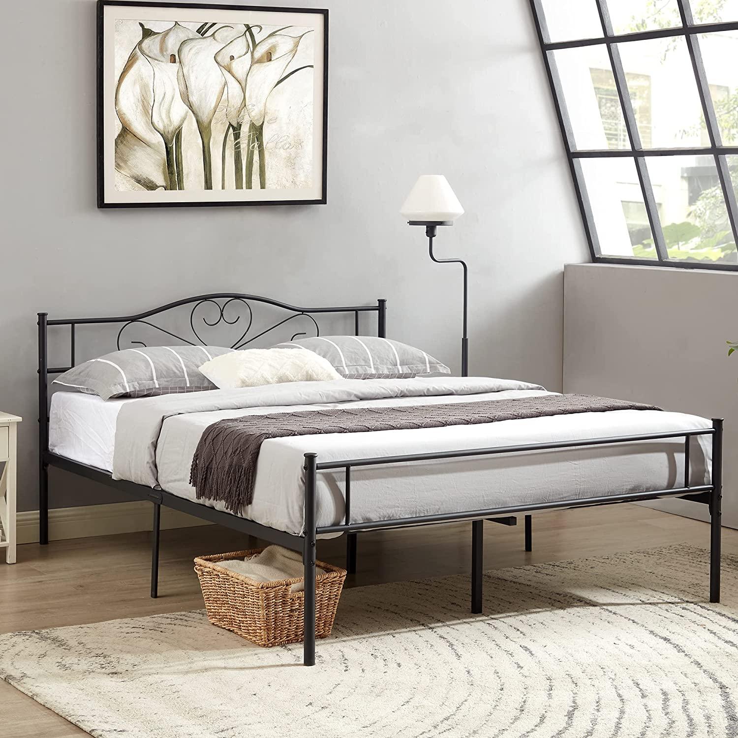 VECELO Metal Platform Bed Frame Mattress Foundation Decorative Headboard & Footboard