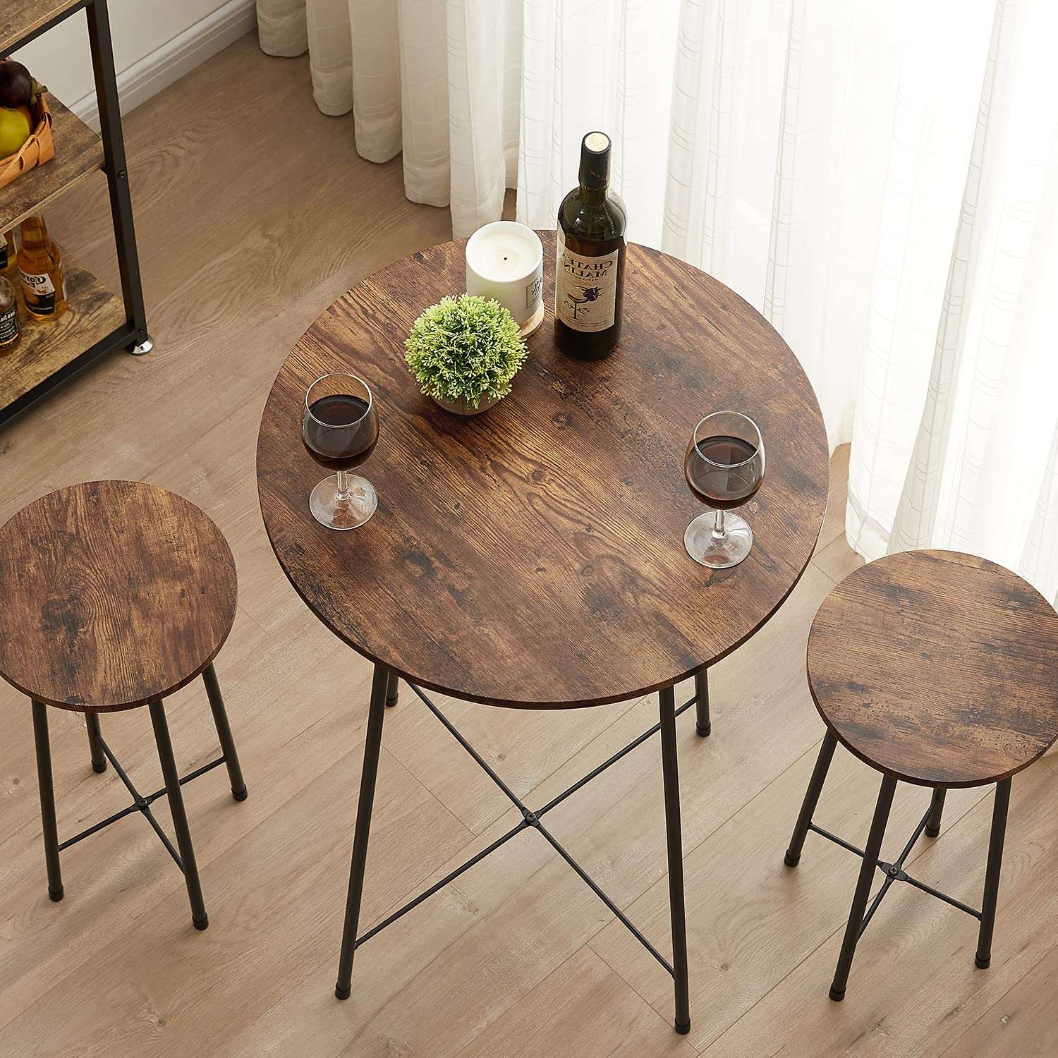 VECELO 3-Piece Round Pub Table Set with Counter Height & Wood top - VECELO