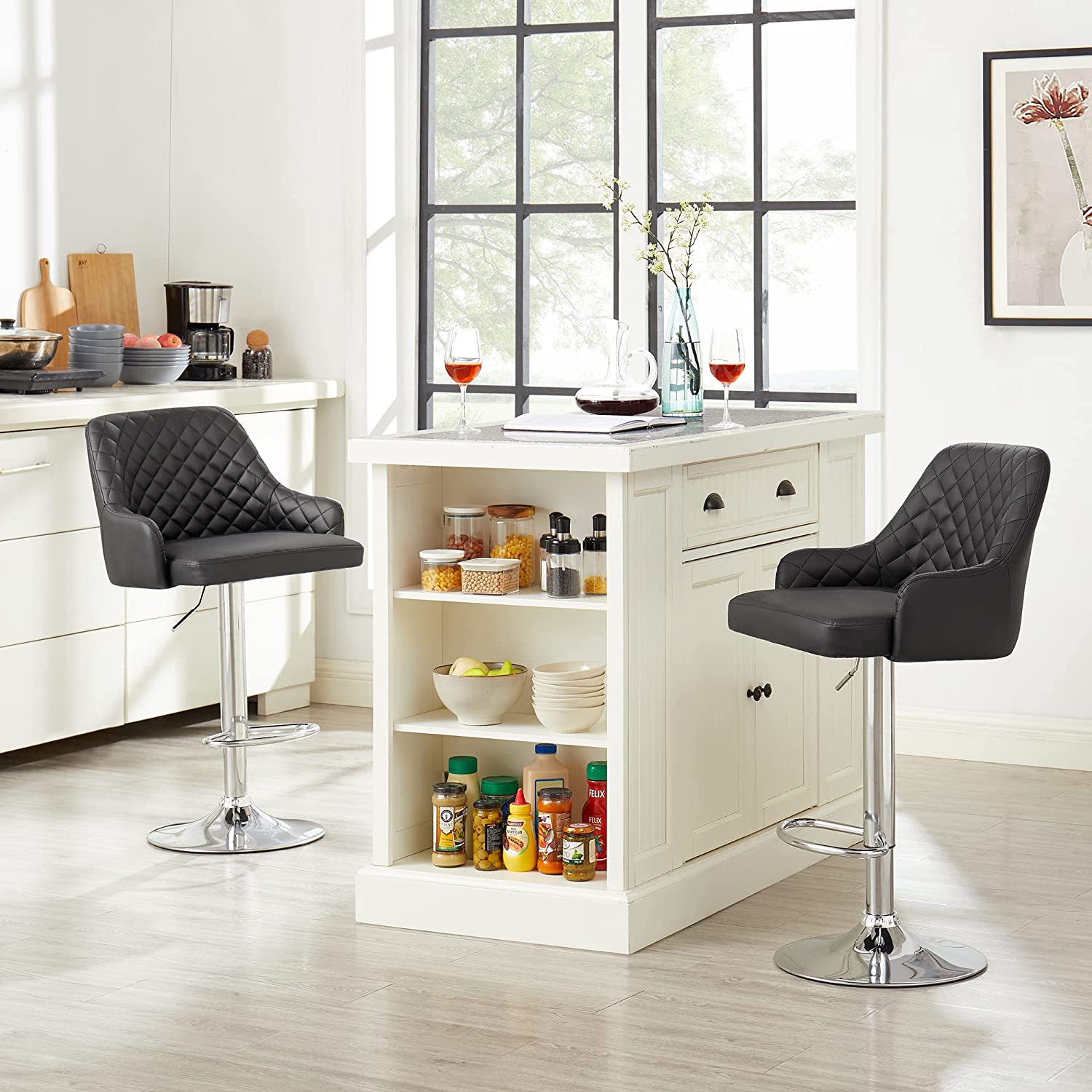 VECELO Adjustable Bar Stools with Back, Bar Height Stools for Kitchen Counter - VECELO