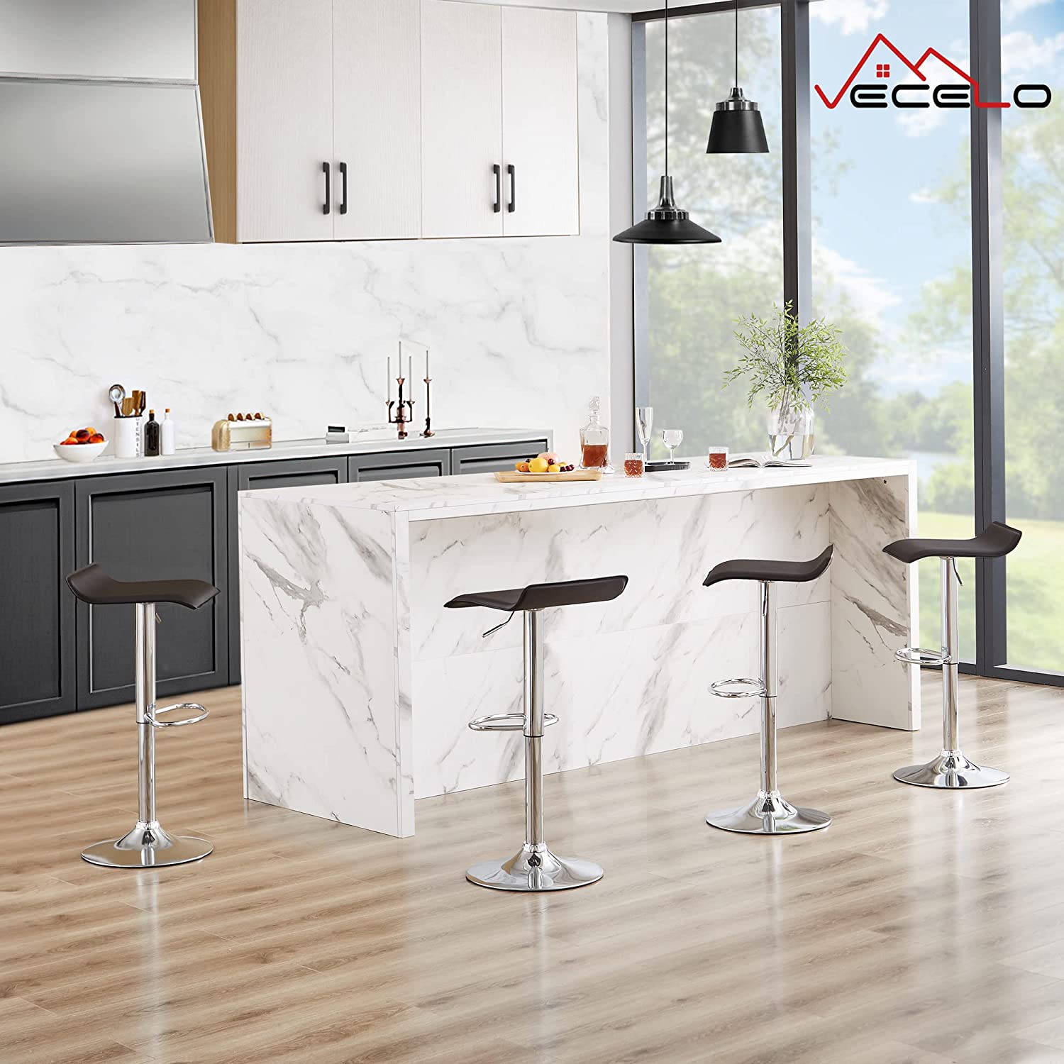 VECELO Counter Height Bar Stools Set of 2, Adjustable Barstools - VECELO