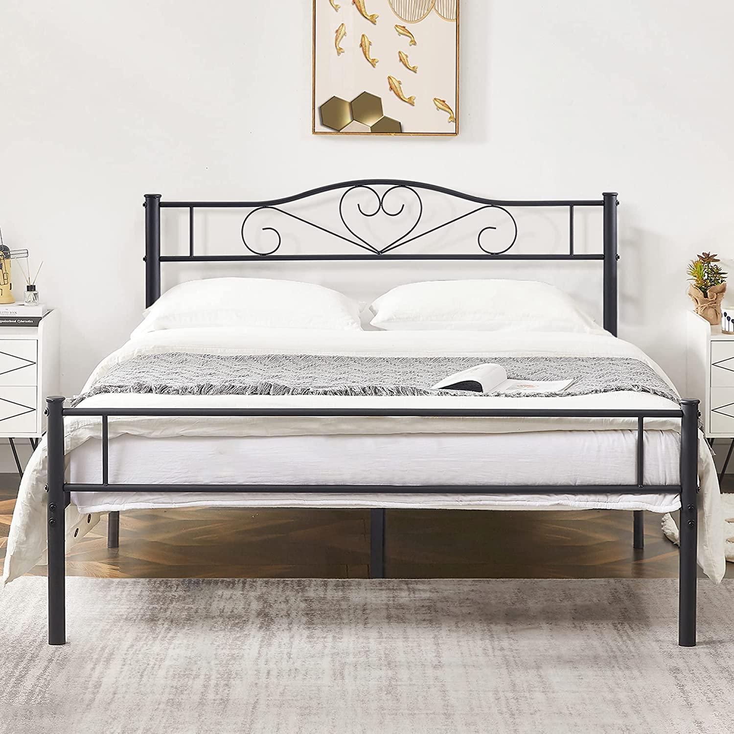 VECELO Metal Platform Bed Frame Mattress Foundation Decorative Headboard & Footboard