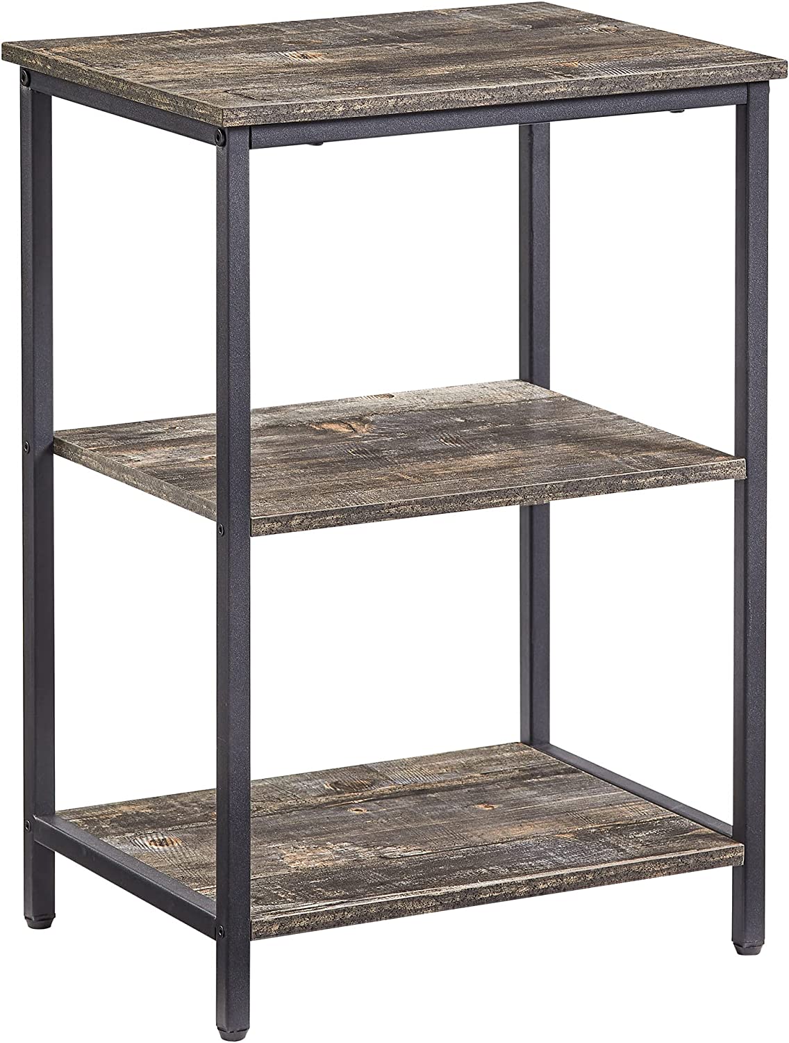 VECELO End Side Table with Storage Shelves Industrial Night Stand, 3-Tier Slim Nightstand for Living Room, Bedroom