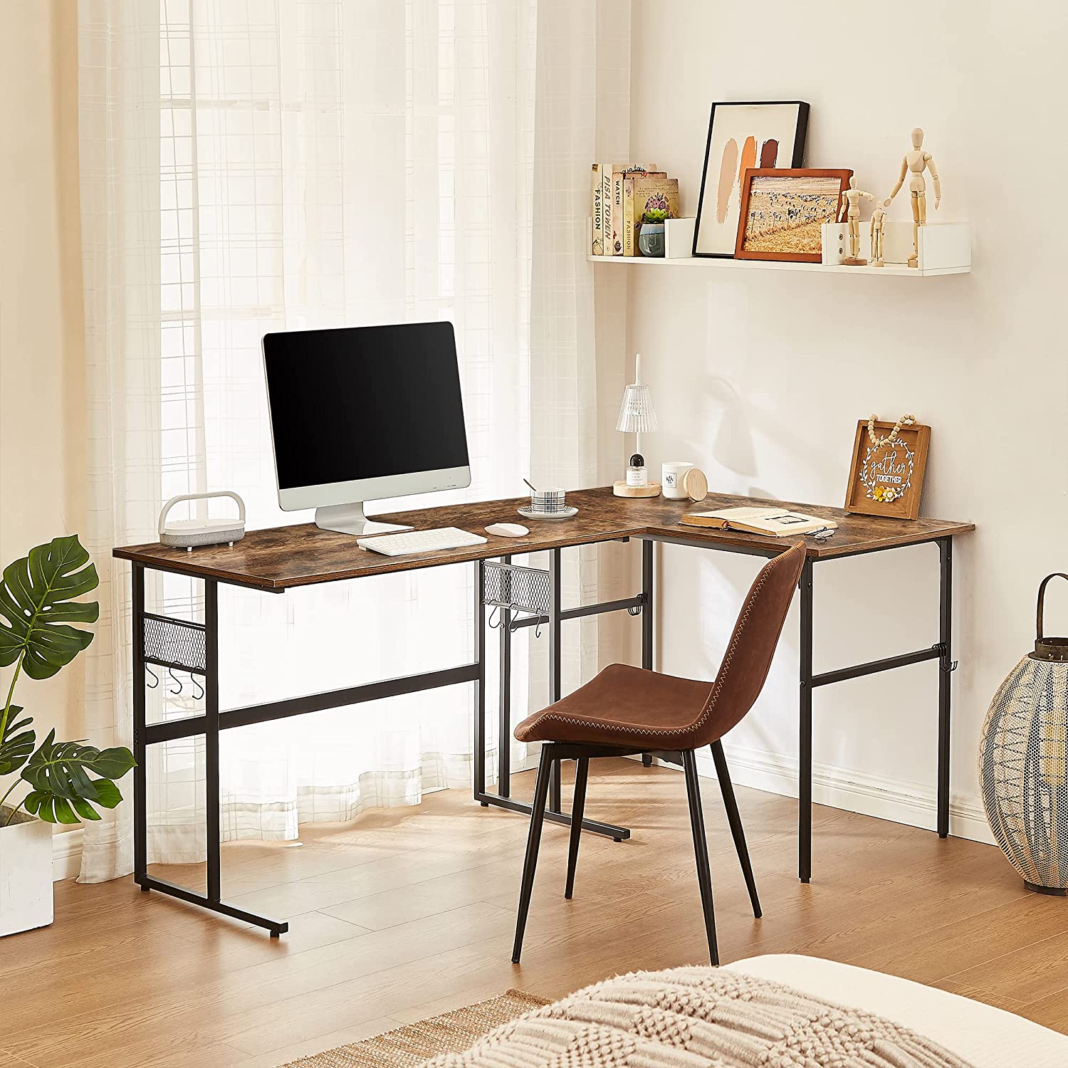 VECELO Computer Desk with Storage Sturdy Laptop No Assembly Required Study Table - VECELO