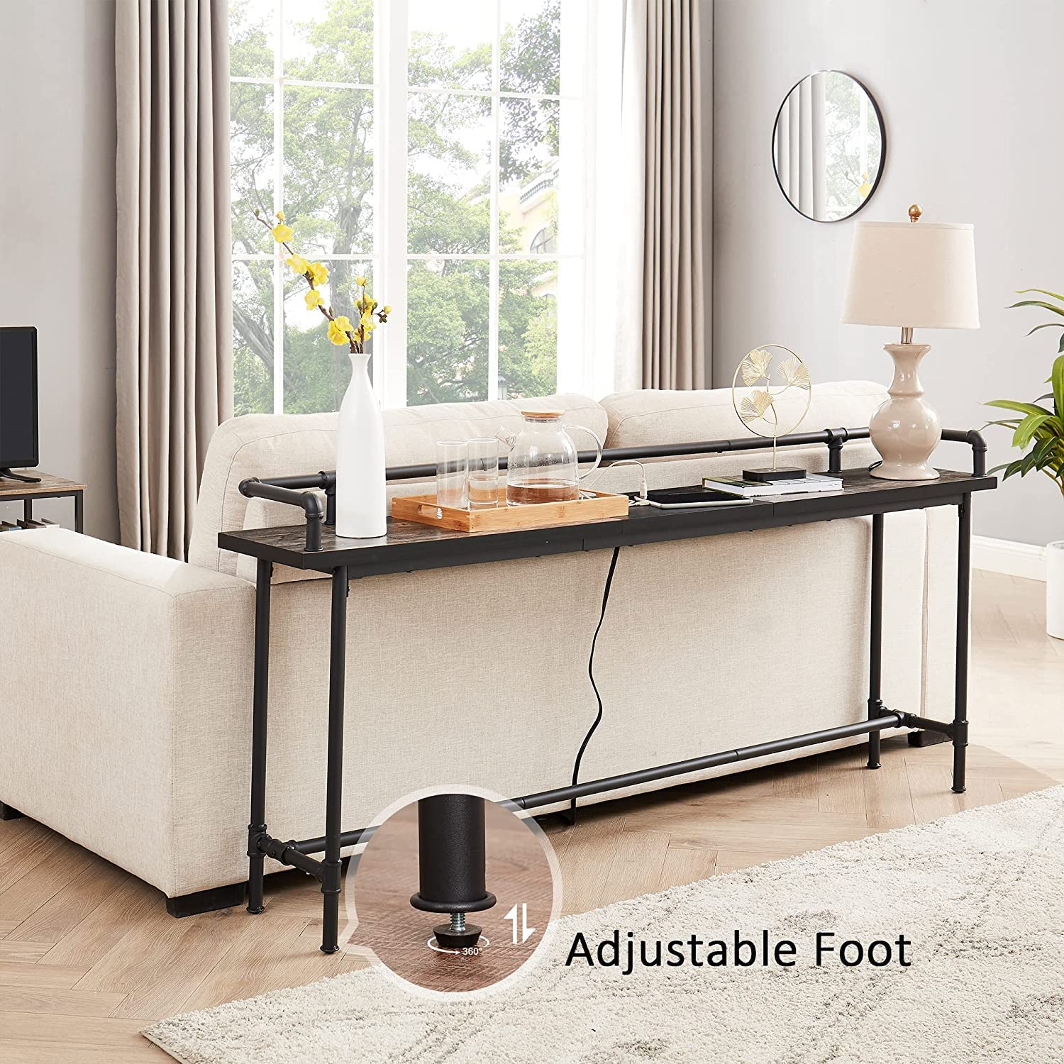 VECELO Extra Long Console/Sofa Table with Charging Station&Power Outle - VECELO