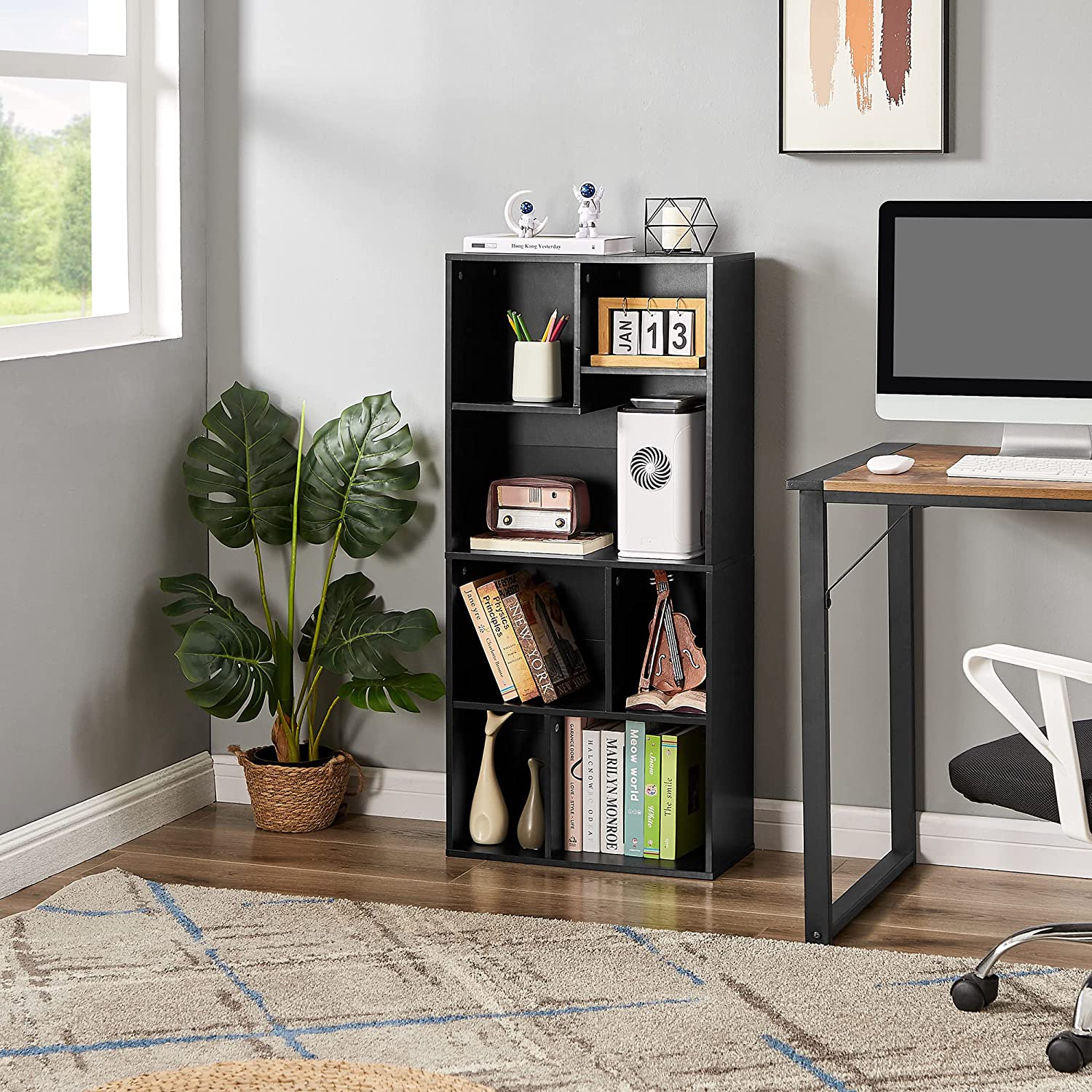 VECELO 42 Inch High Bookcase, 4-Tier Modern Storage Cabinet 7 Cubes - VECELO