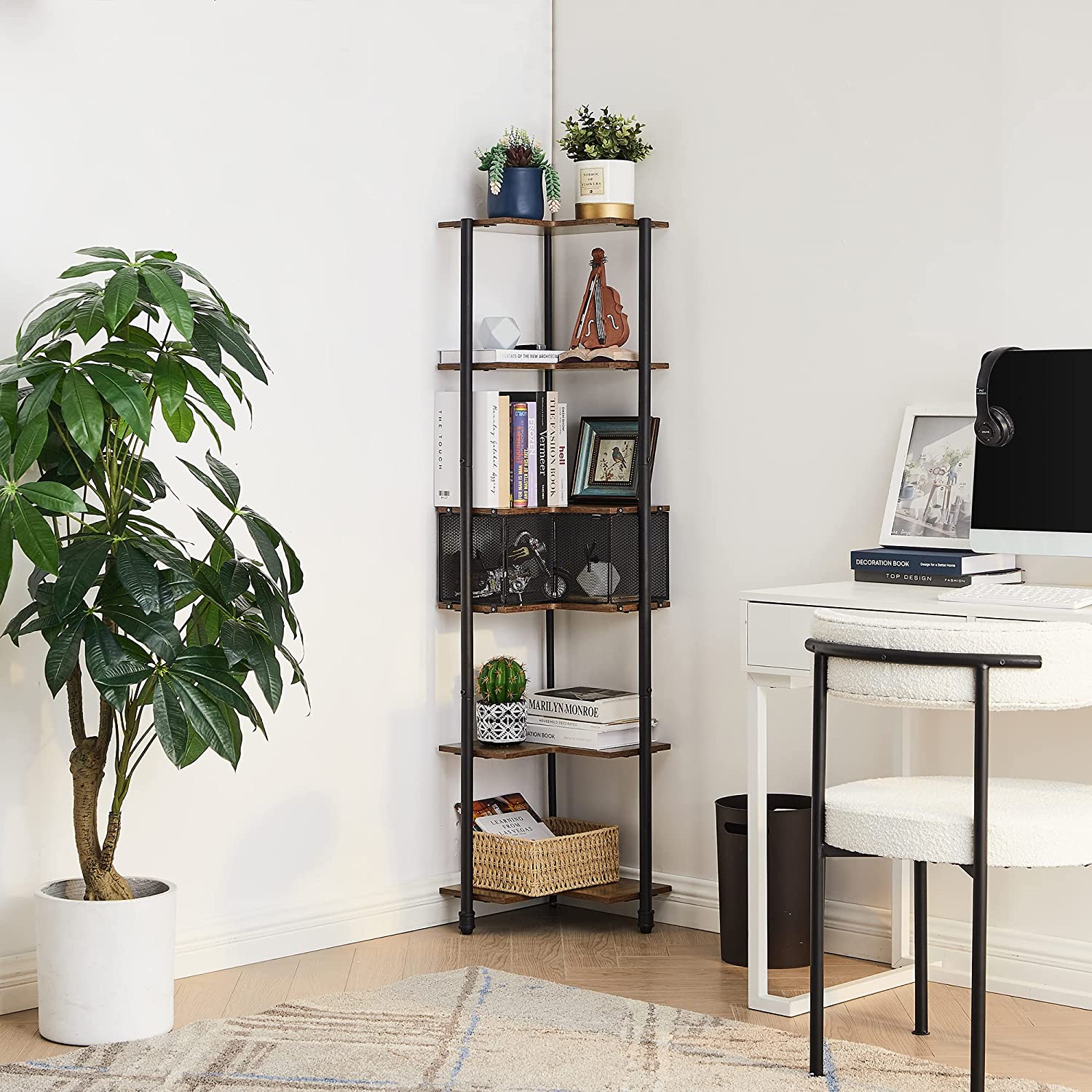 VECELO Corner Cabinet, 58 Inch Tall Storage Shelf, 6-Tier Display Shelves Rack - VECELO