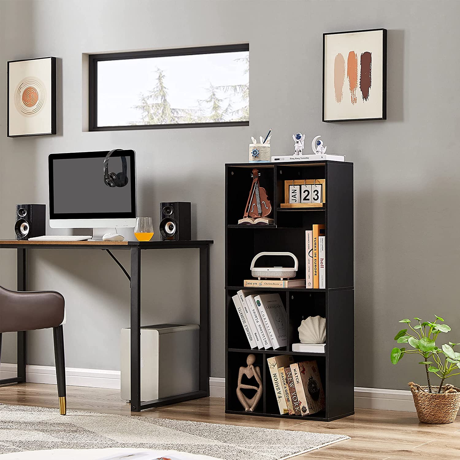 VECELO 42 Inch High Bookcase, 4-Tier Modern Storage Cabinet 7 Cubes - VECELO