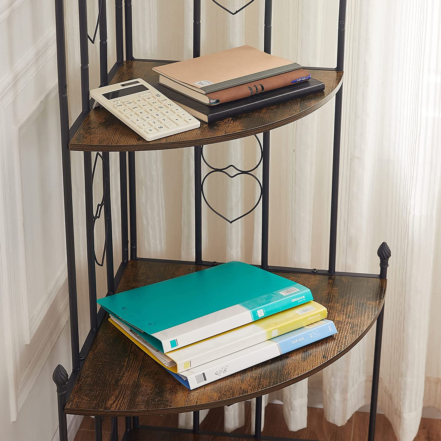 VECELO 4-Tier Ladder Corner Storage Shelf with Metal Frame, Multipurpose Bookshelf Bookcase - VECELO