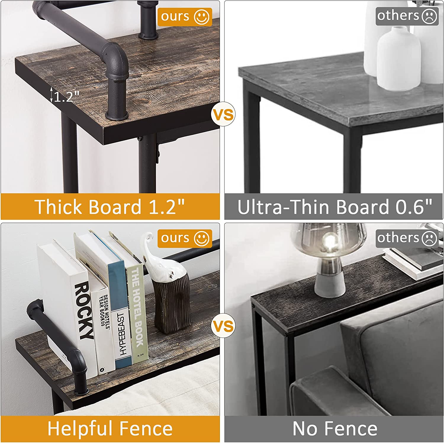 VECELO Extra Long Console/Sofa Table with Charging Station&Power Outle - VECELO