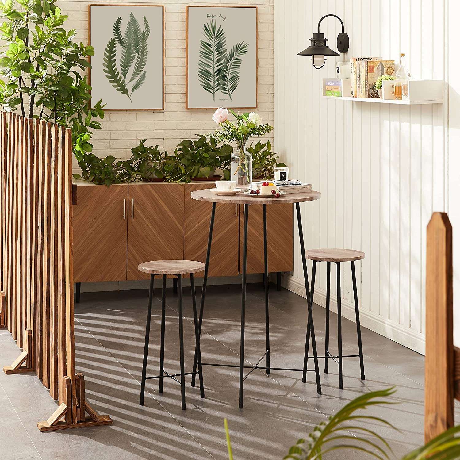 VECELO 3-Piece Round Bistro Table and Chairs Set with Counter Height & Wood top for Dining Room