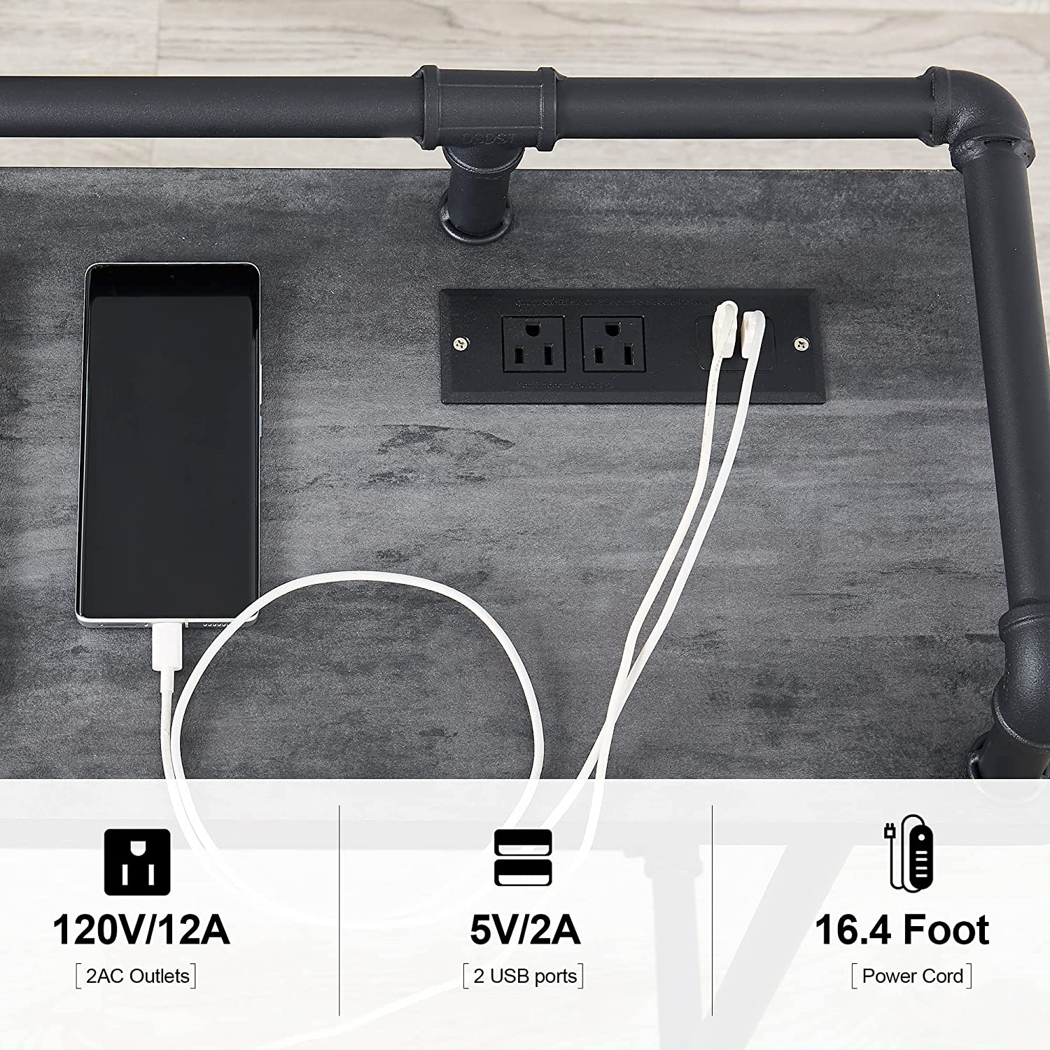 VECELO Extra Long Console/Sofa Table with Charging Station&Power Outle - VECELO