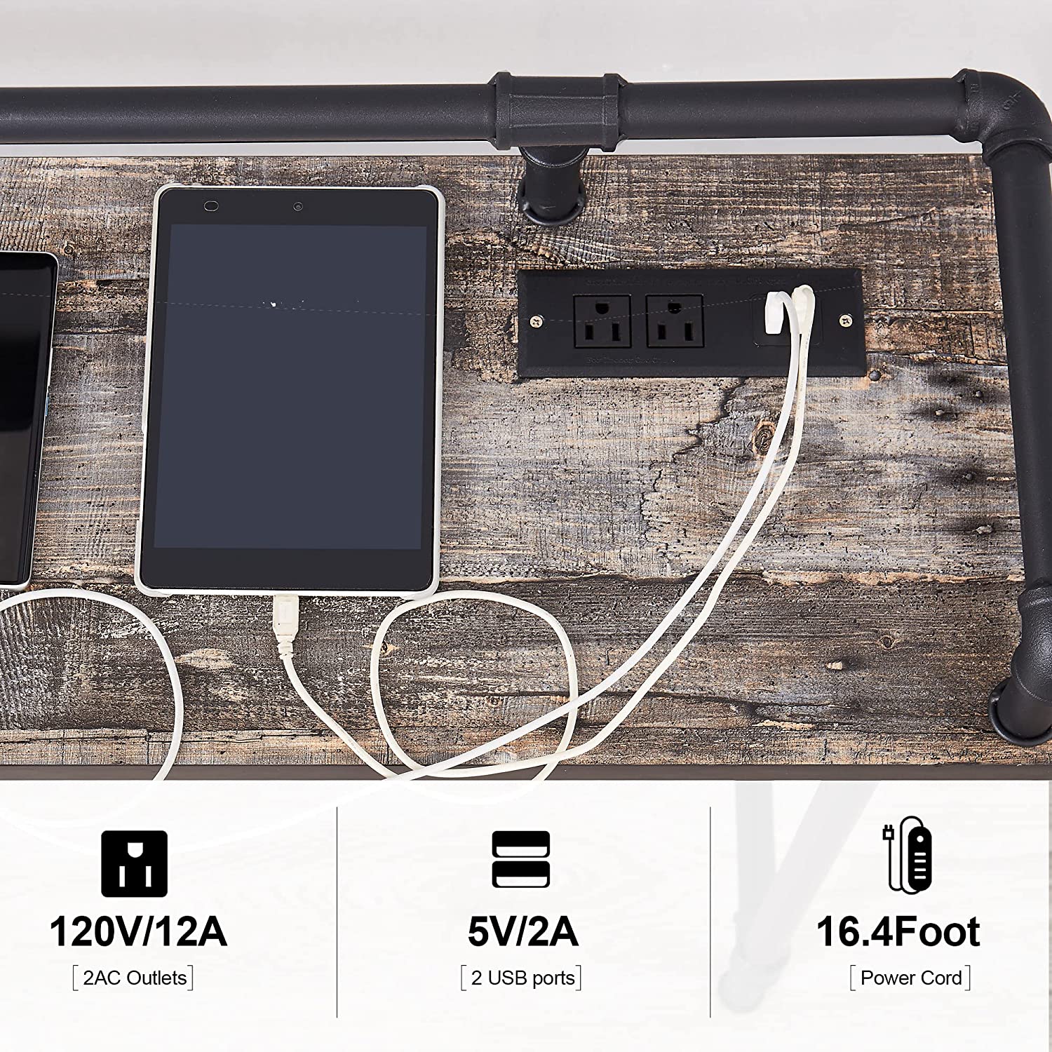 VECELO Extra Long Console/Sofa Table with Charging Station&Power Outle - VECELO