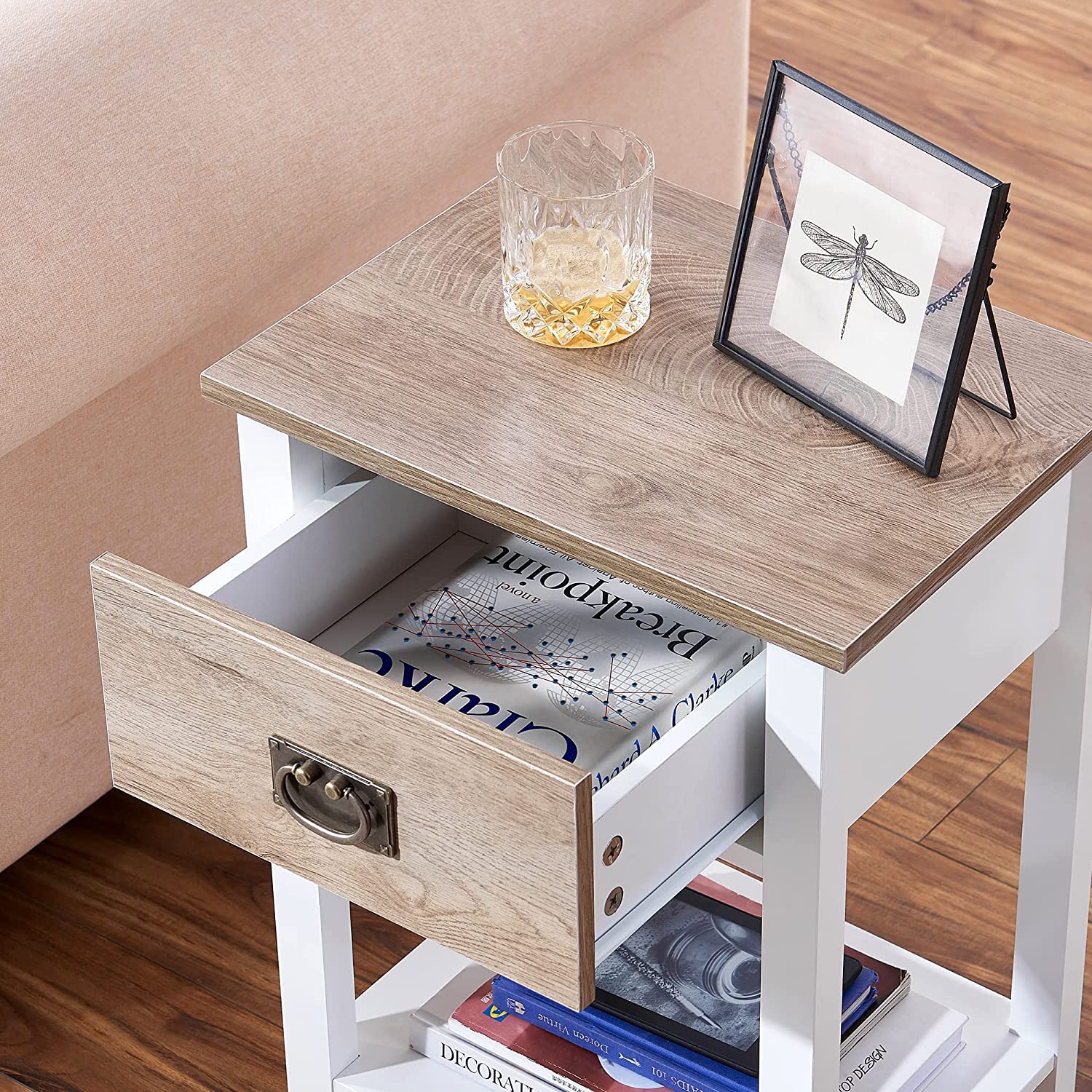 VECELO Modern Nightstands Set of 2, Side End Table with Drawers