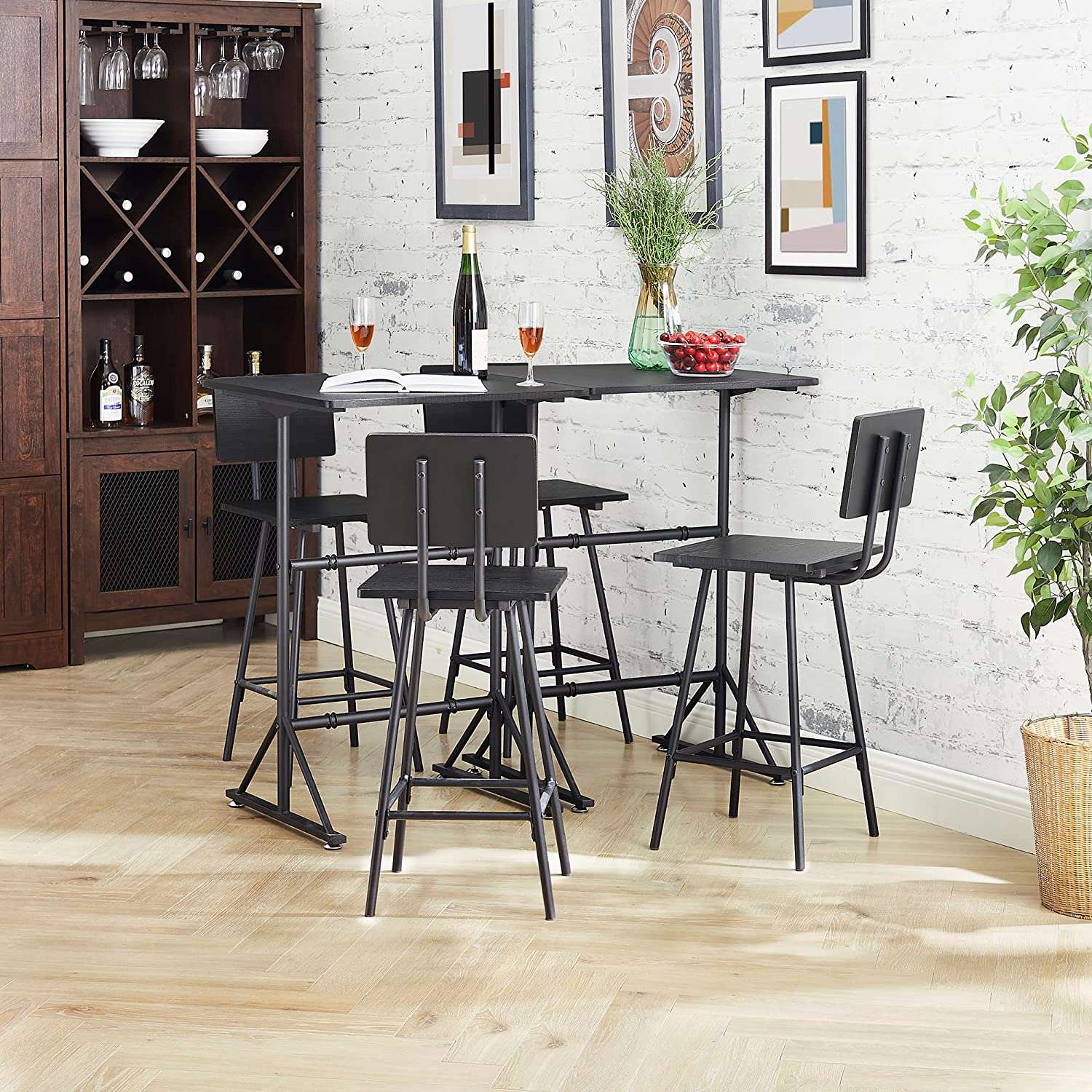 VECELO 3 Piece Bar Table Set, Wood Rectangle Counter Height Dinette with 2 Bistro Stools for Kitchen Breakfast Nook