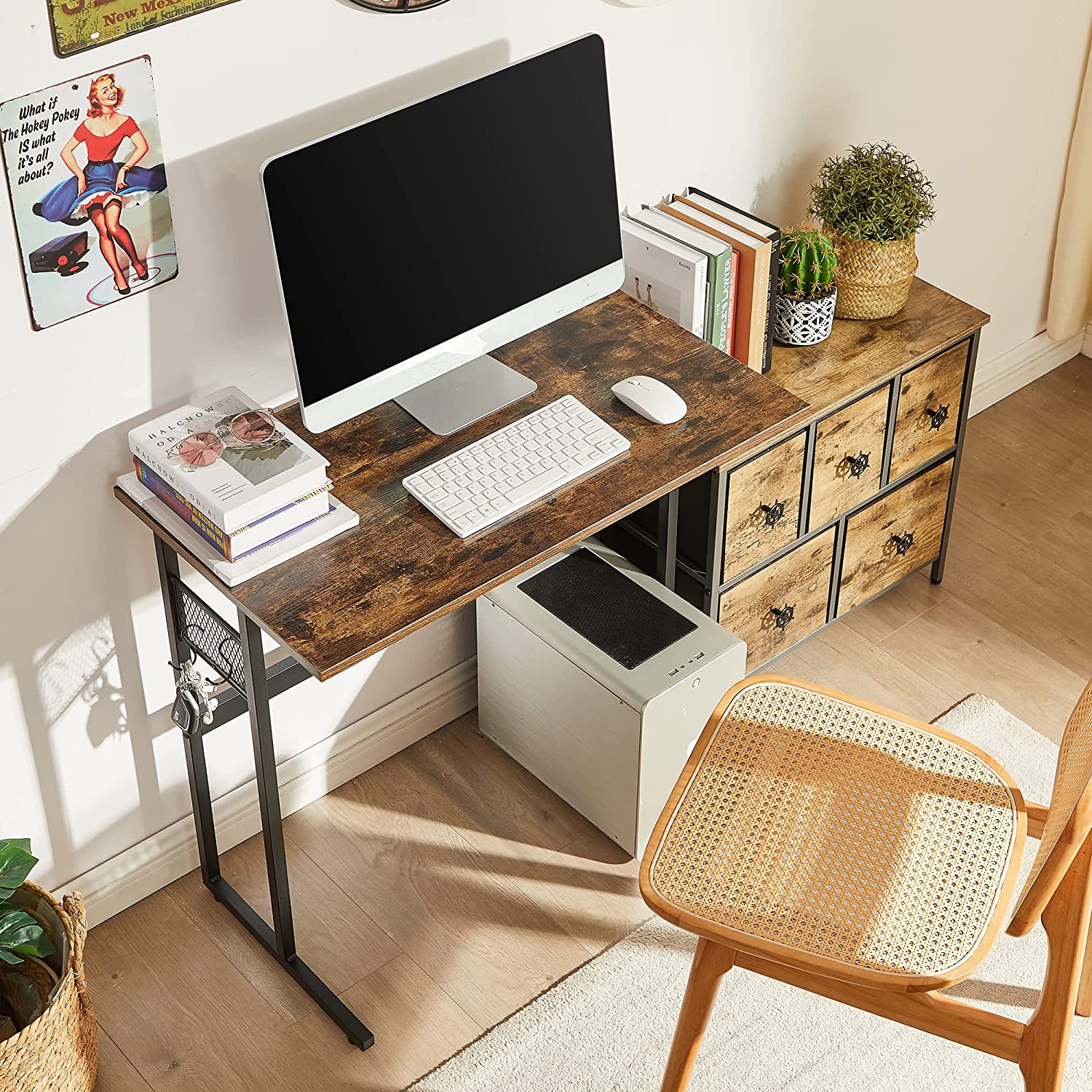 VECELO Computer Desk with Storage Sturdy Laptop No Assembly Required Study Table - VECELO