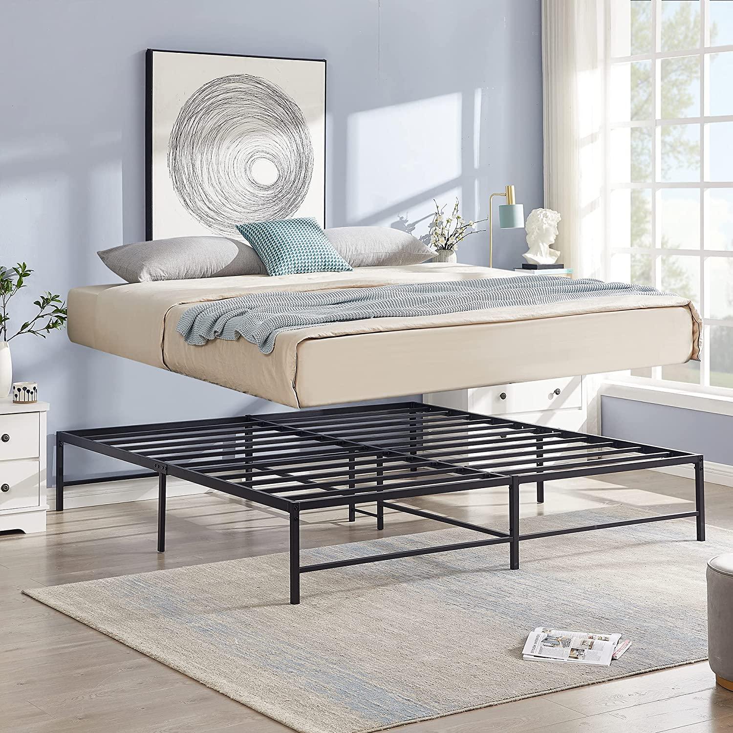 VECELO 14" Black Platform Bed Frame/Mattress Foundation/No Box Spring Needed/Steel Slat Support - VECELO