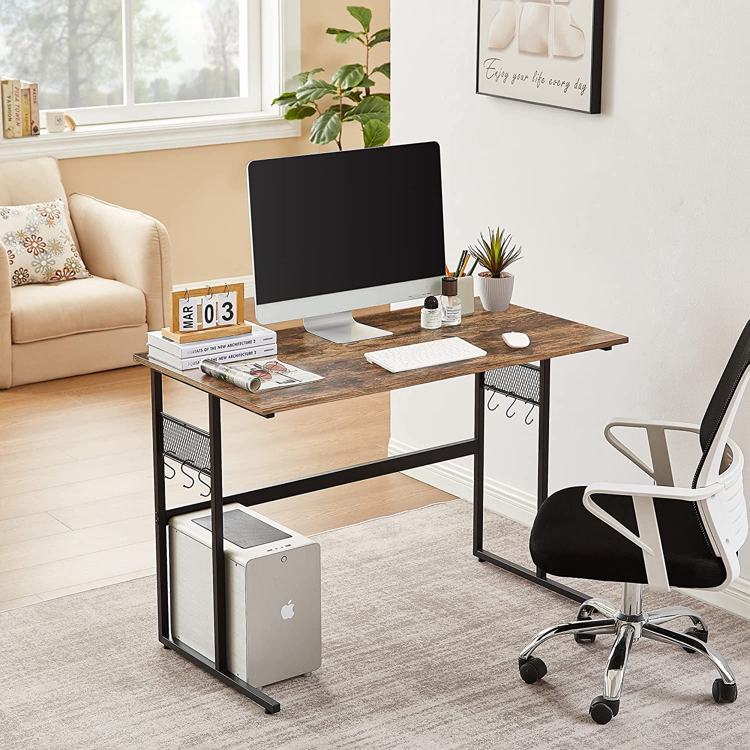 VECELO Computer Desk with Storage Sturdy Laptop No Assembly Required Study Table - VECELO