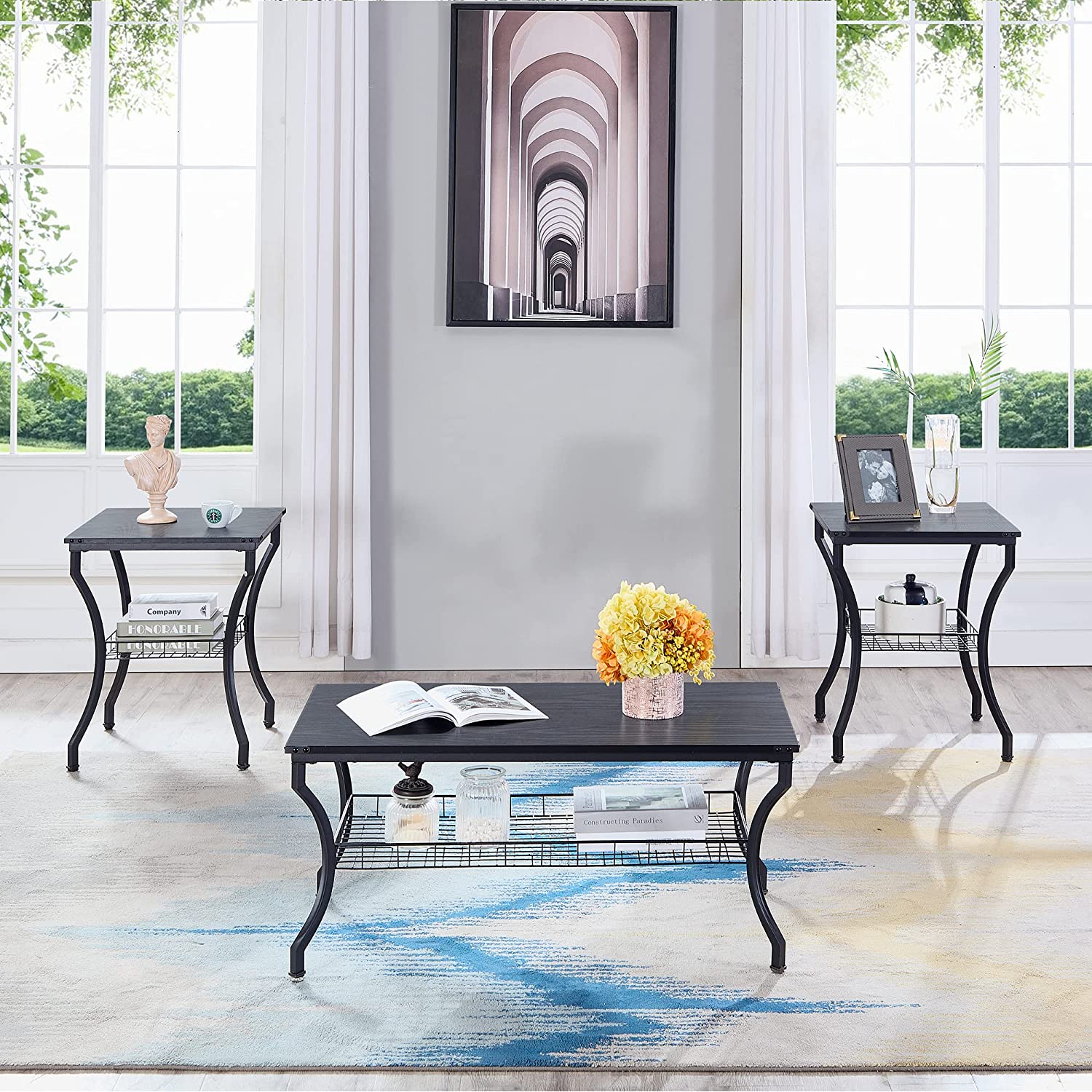 VECELO 3 Pieces Living Room Sets Coffee and End Tables - VECELO