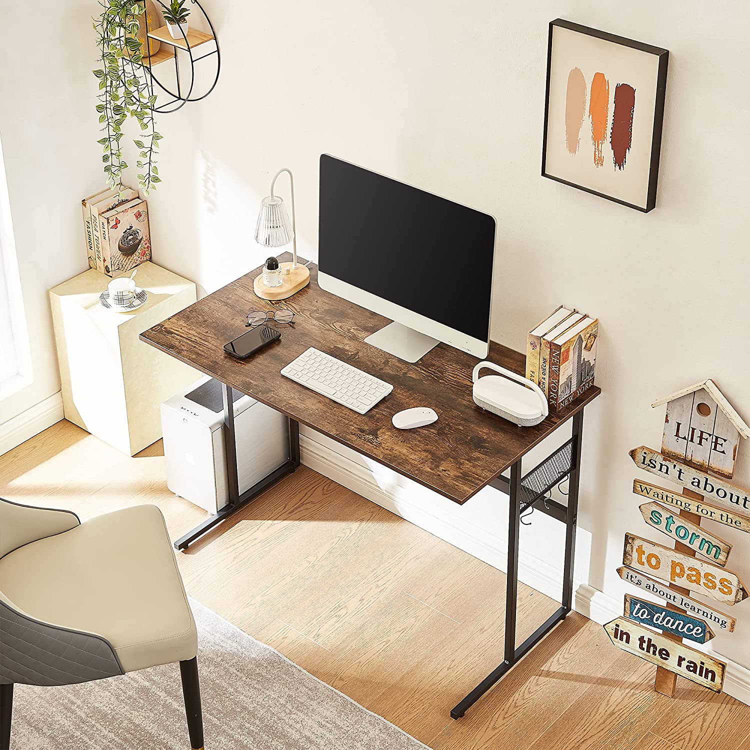 VECELO Computer Desk with Storage Sturdy Laptop No Assembly Required Study Table - VECELO