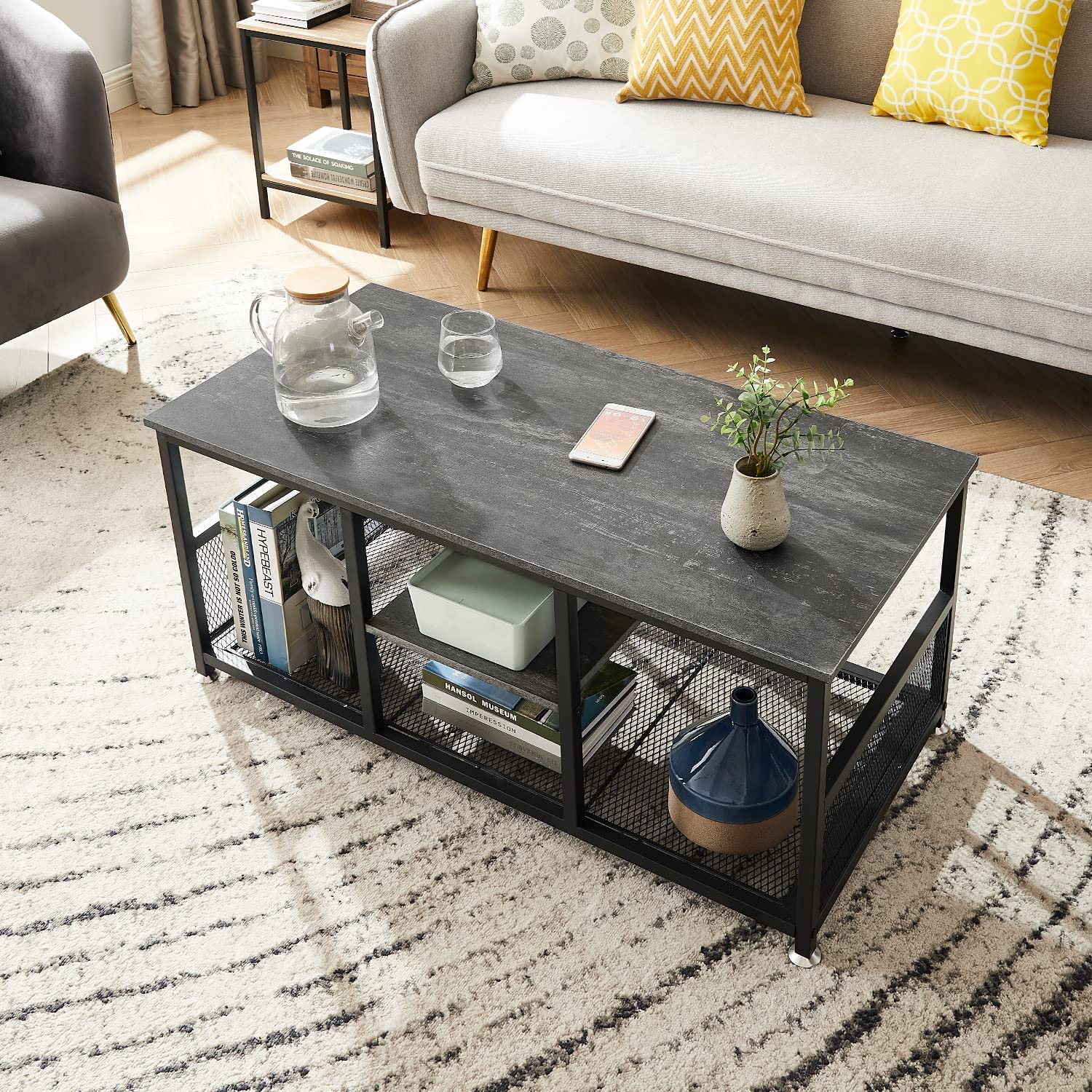 VECELO 39.4 Inch TV Stand/Coffee Table with Storage and Mesh Shelf for Living Room - VECELO