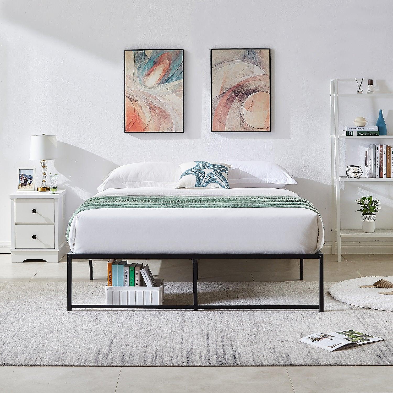 VECELO 14" Black Platform Bed Frame/Mattress Foundation/No Box Spring Needed/Steel Slat Support - VECELO