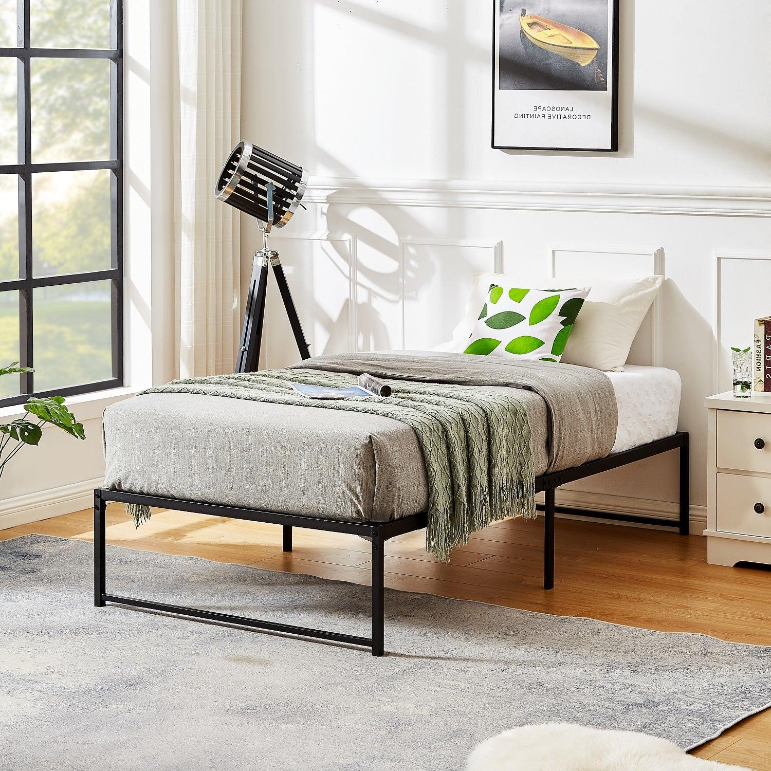 VECELO 14" Black Platform Bed Frame/Mattress Foundation/No Box Spring Needed/Steel Slat Support - VECELO