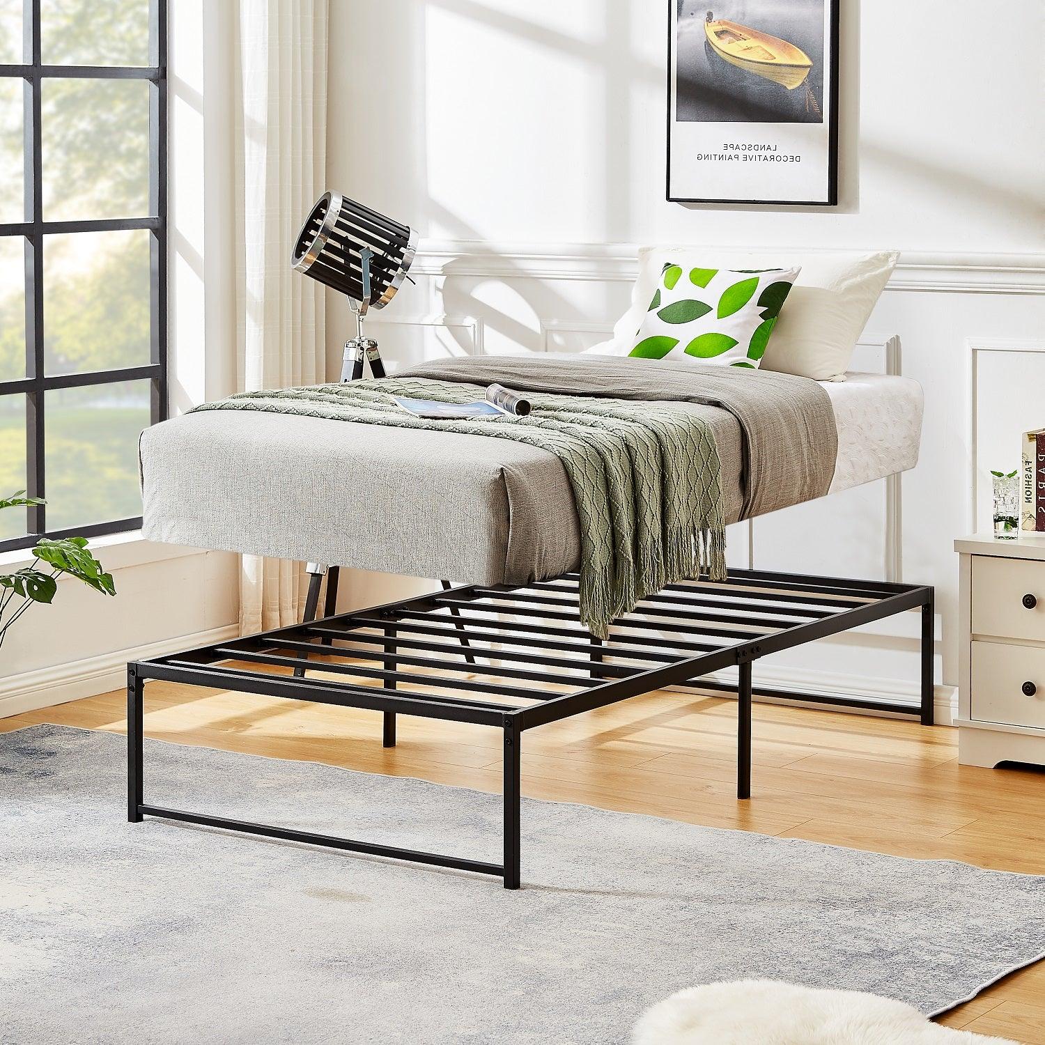 VECELO 14" Black Platform Bed Frame/Mattress Foundation/No Box Spring Needed/Steel Slat Support - VECELO