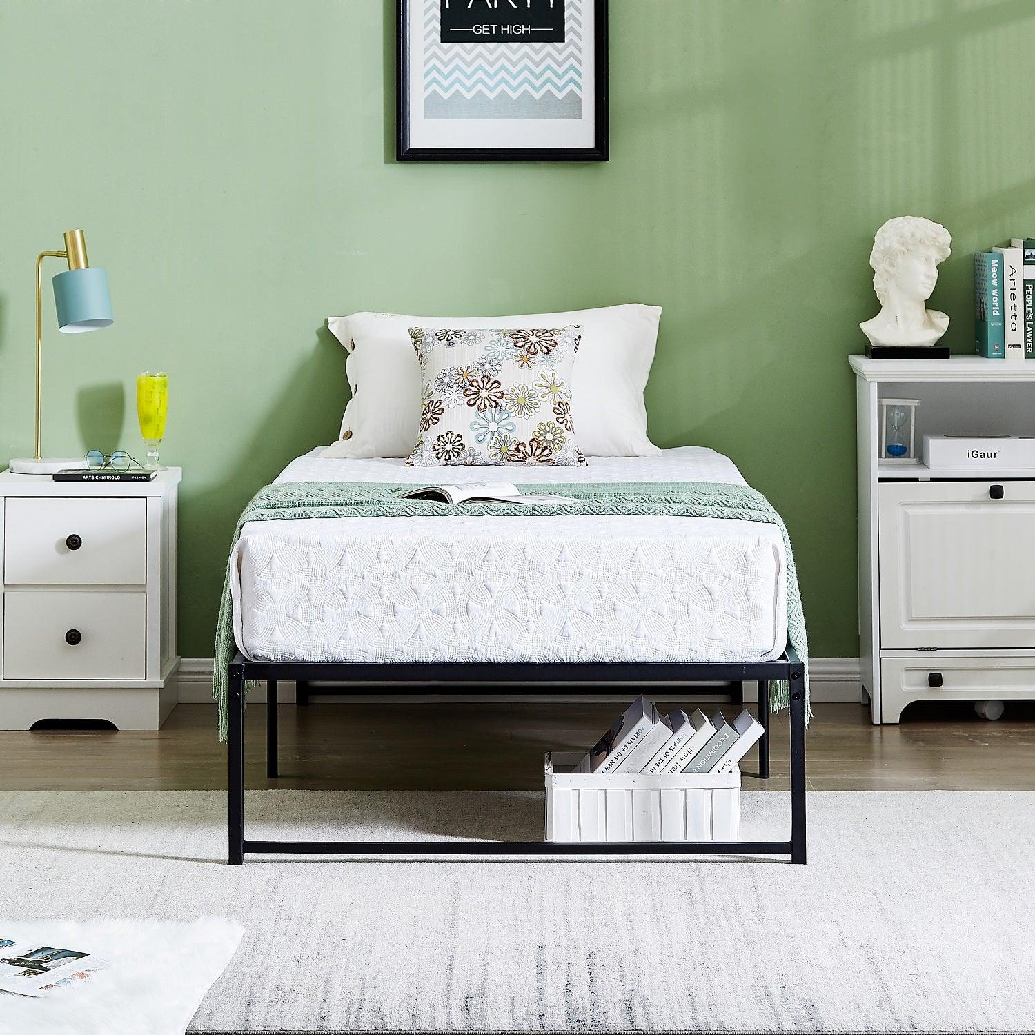 VECELO 14" Black Platform Bed Frame/Mattress Foundation/No Box Spring Needed/Steel Slat Support - VECELO