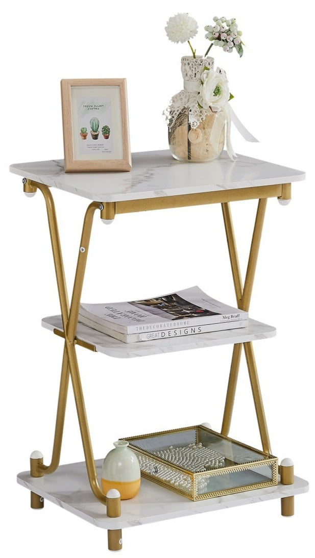 VECELO 25.6" Tall Modern Nightstand 3 Tier End Side Table with Stable Metal Frame - VECELO