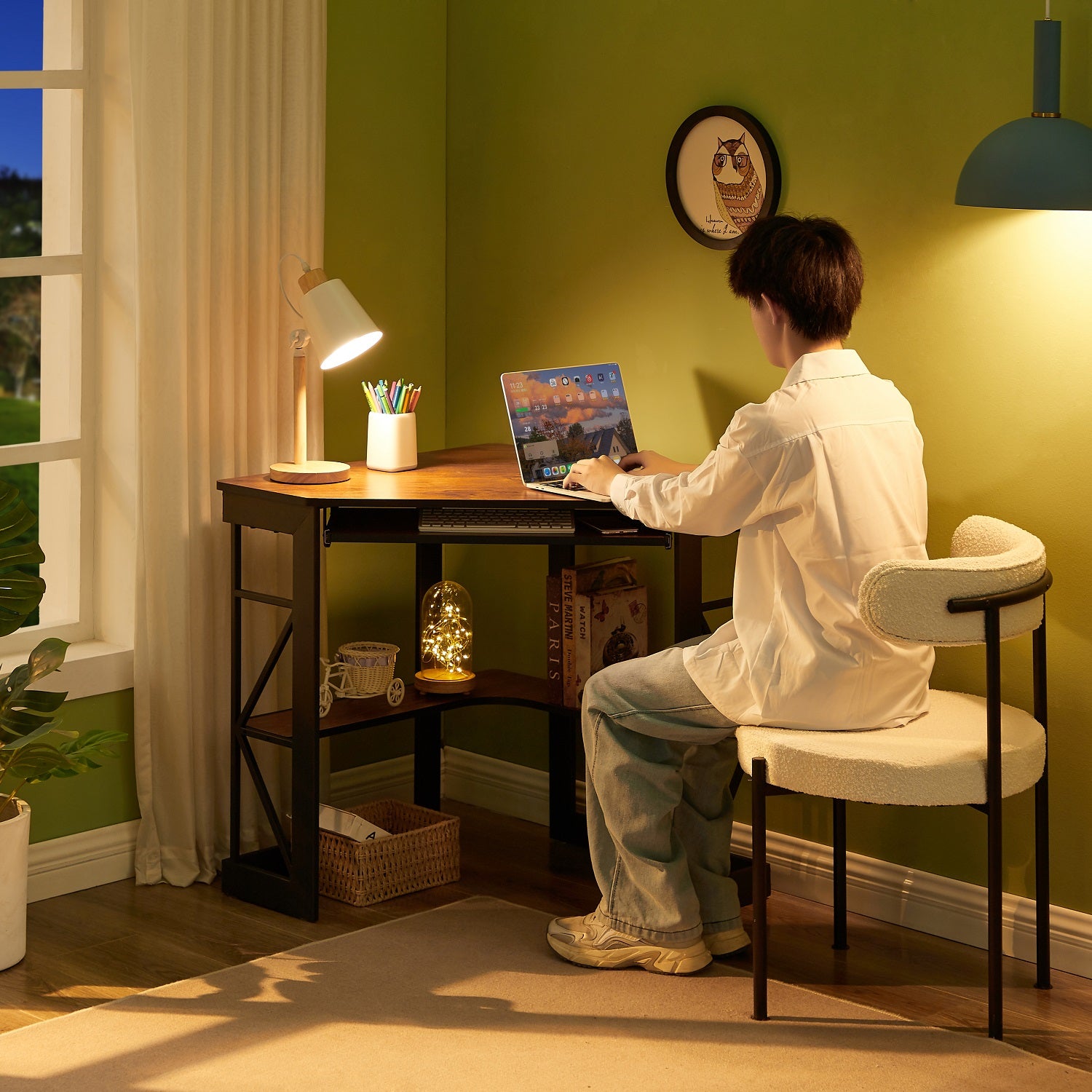 VECELO Corner Computer Desk Writing Smooth Keyboard Tray & Storage Shelves