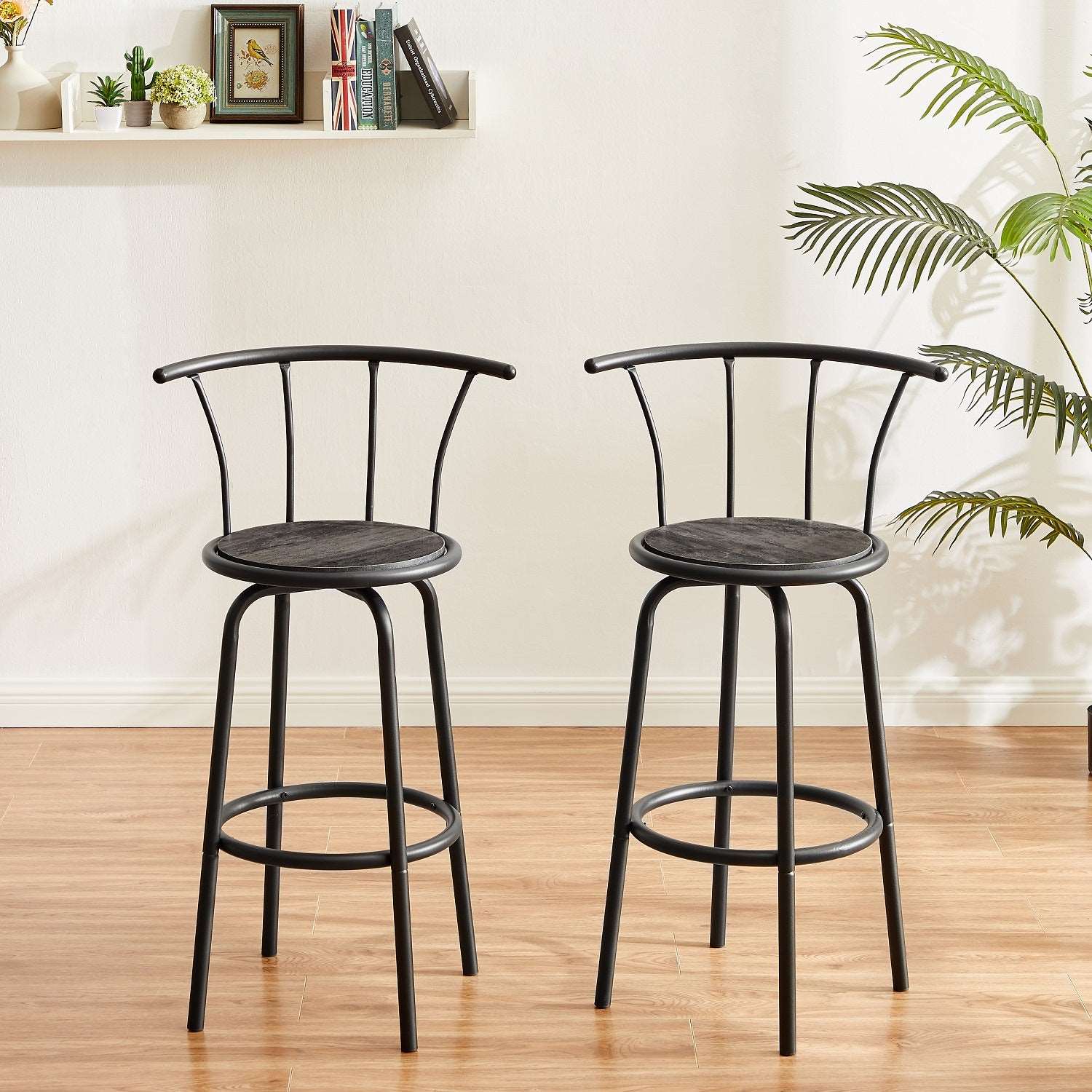 VECELO 27.3 Inch Bar Stools Set of 2 with Back Metal - VECELO