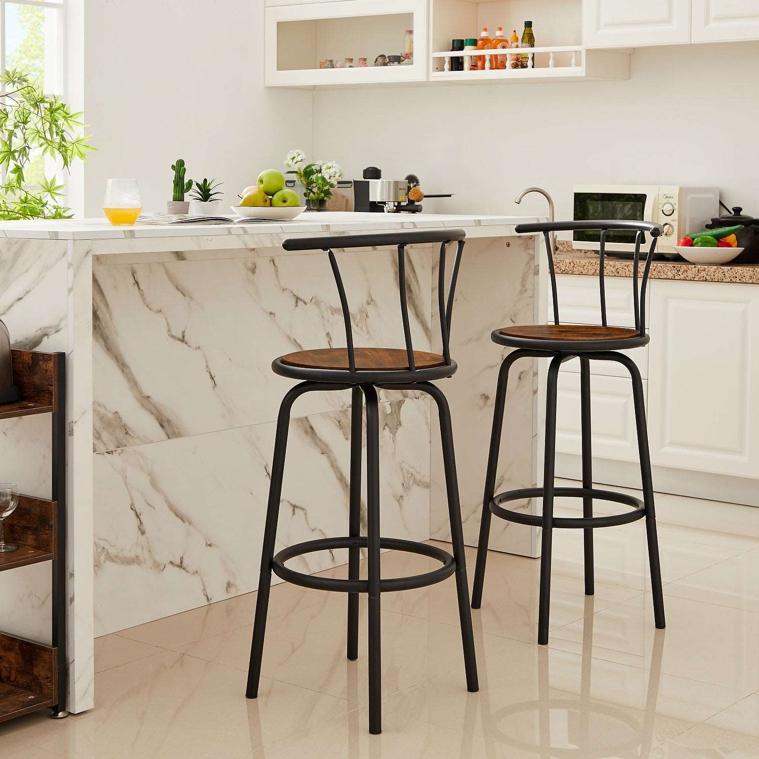 VECELO 27.3 Inch Bar Stools Set of 2 with Back Metal - VECELO